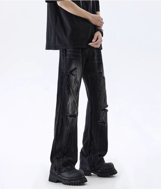 Japanese Brand Men's American washed distressed bootcut ripped jeans Size US 32 / EU 48 - 4 Thumbnail