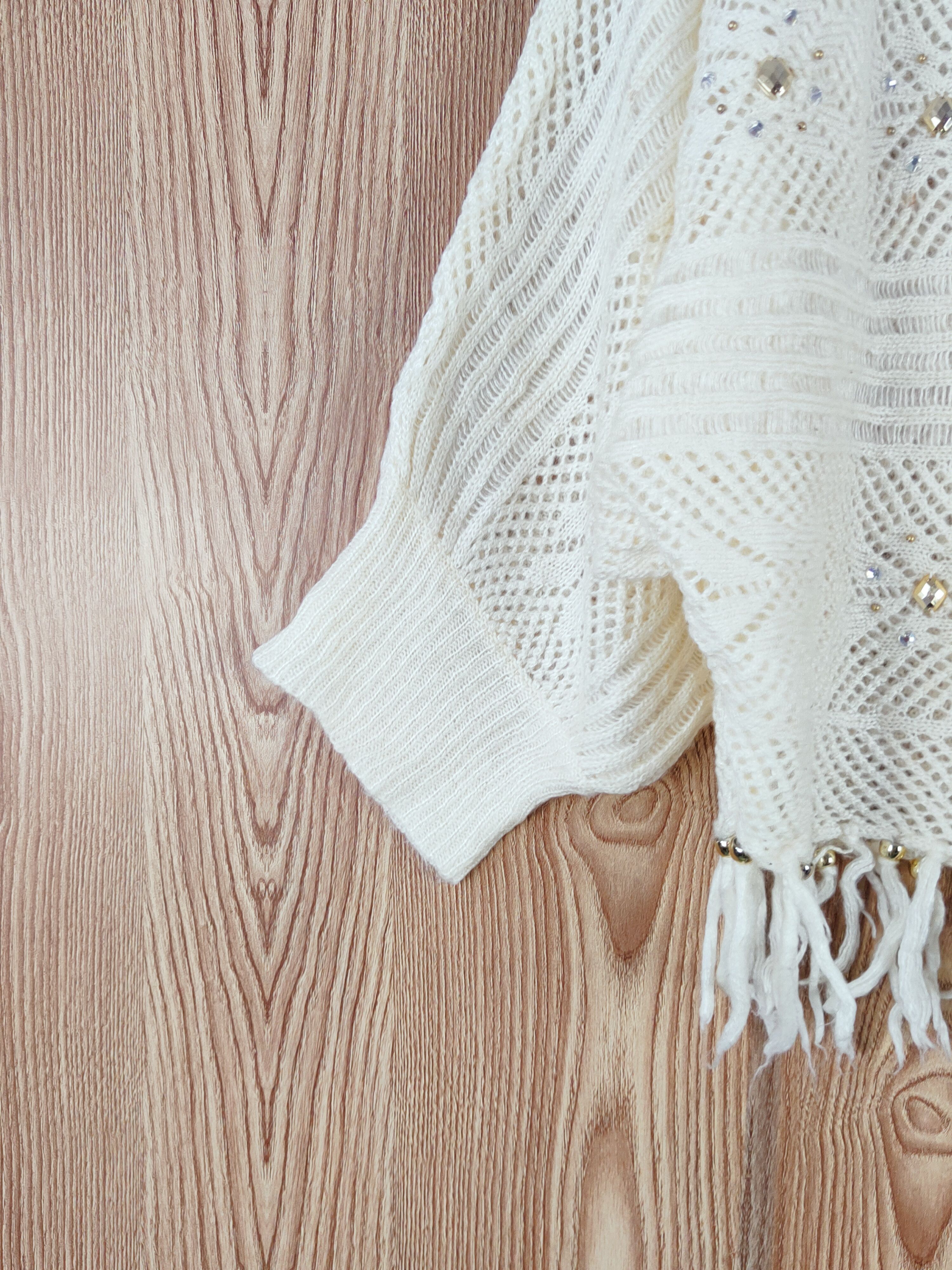 Aran Isles Knitwear × Japanese Brand × Vintage Cecil McBee Cream Mesh Net Knitwear Crop Tops #W560 Size M / US 6-8 / IT 42-44 - 5 Thumbnail