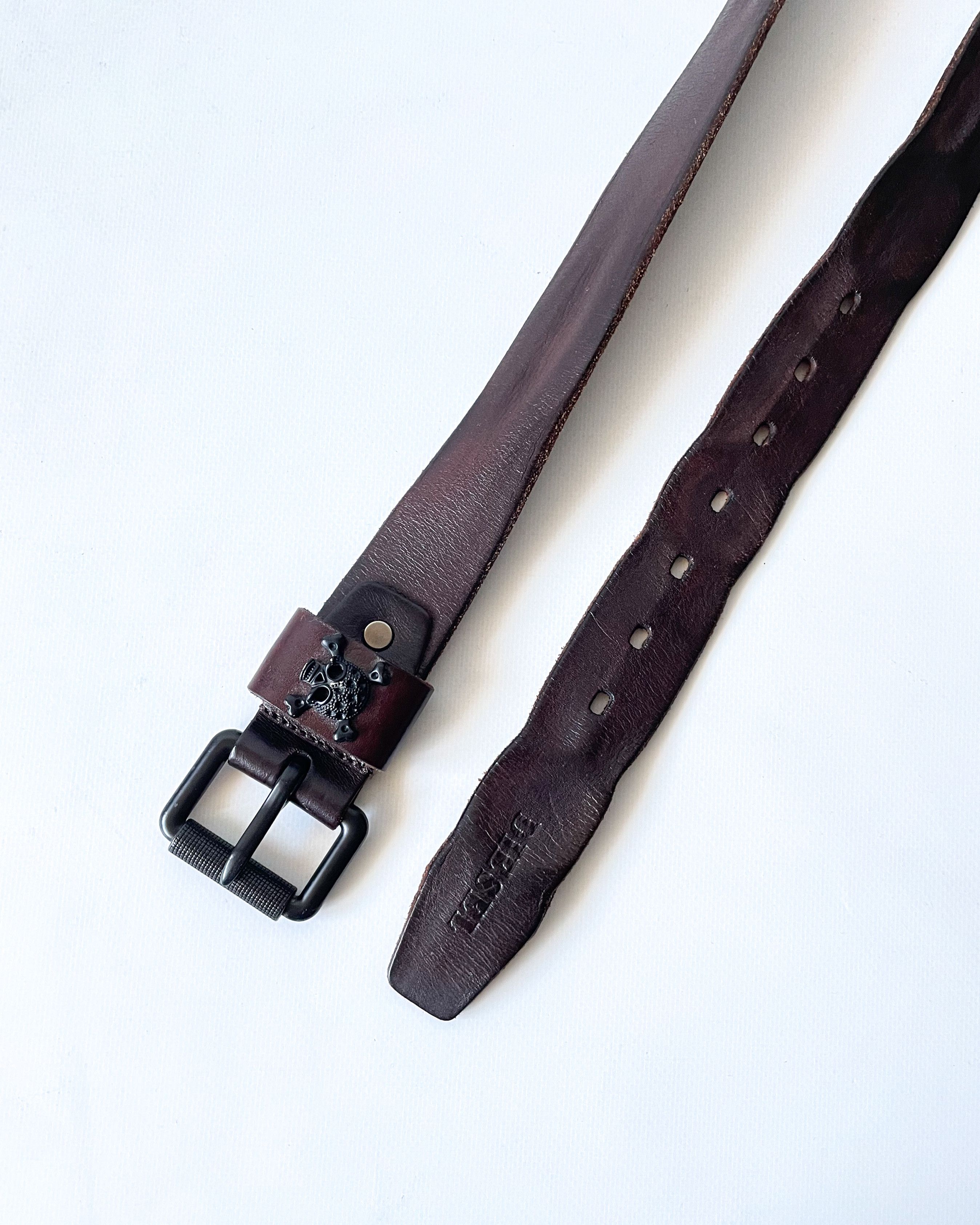 Diesel Diesel Brown Leather Belt Skull Buckle Detail Size 42 - 2 Thumbnail
