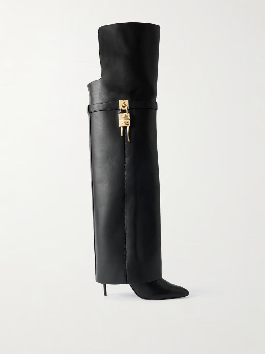 o1srvl11e1225 Shark Lock Over-The-Knee Leather Boots Black