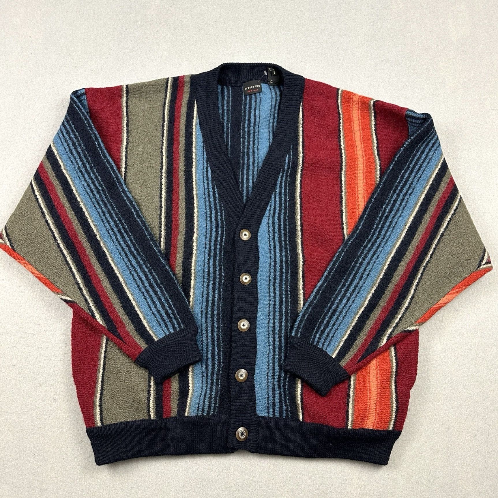 Vintage VINTAGE Structure Sweater Cardigan Men L Blue Wool 90s Grandpa Striped Knit Long Sleeve Collared Reg Mens Size US L / EU 52-54 / 3 - 2 Thumbnail