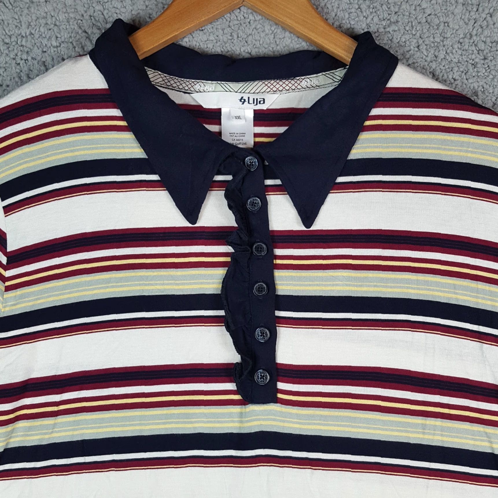 Vintage LIJA Polo Women's 2XL Striped Collared Lightweight Button Golf Shirt VINTAGE (if applicable) Size XXL / US 16-18 / IT 52-54 - 2 Thumbnail