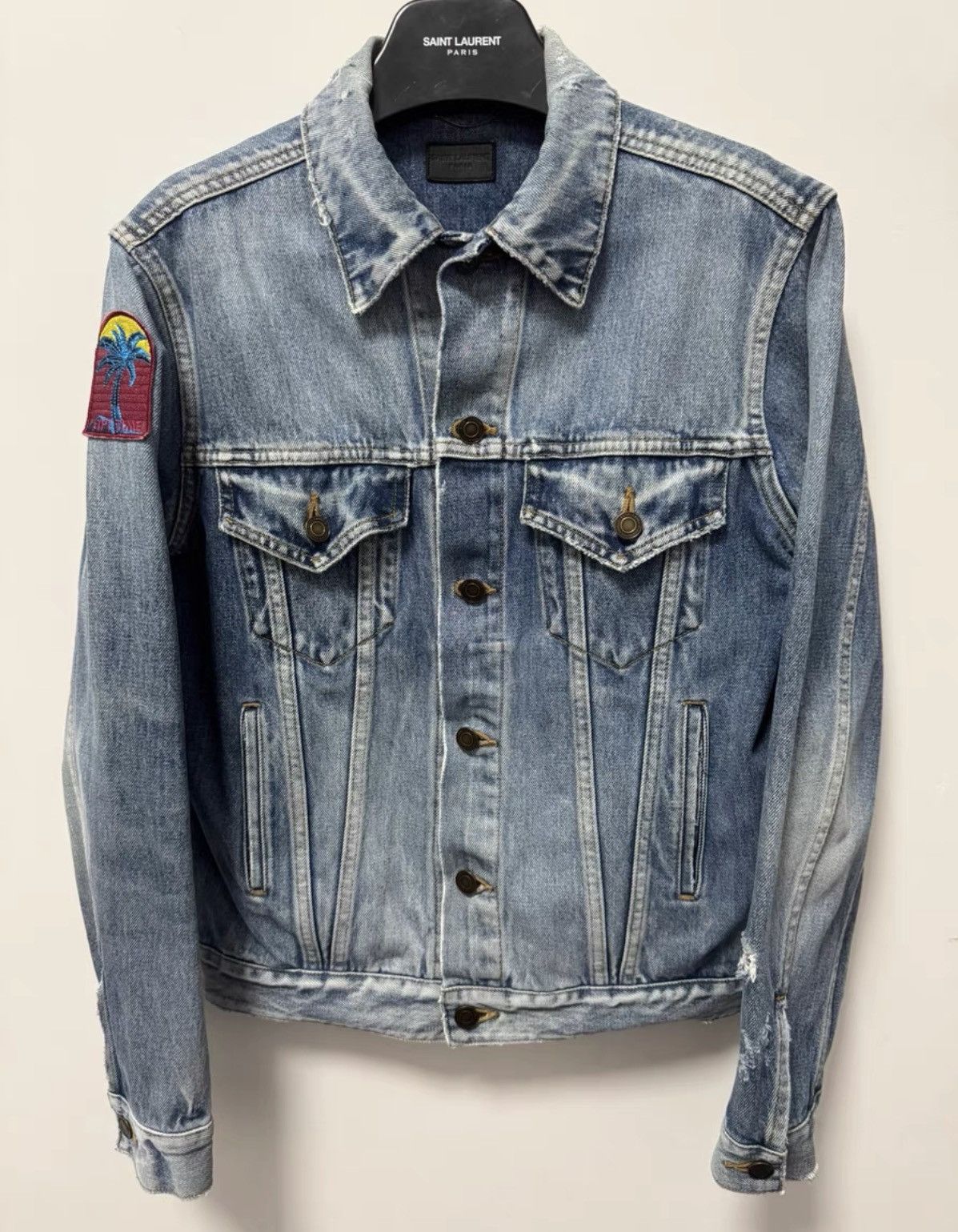 Saint Laurent Paris Saint Laurent 16SS Distressed Brushed Palm Tree Denim Jacket Size US M / EU 48-50 / 2 - 1 Thumbnail