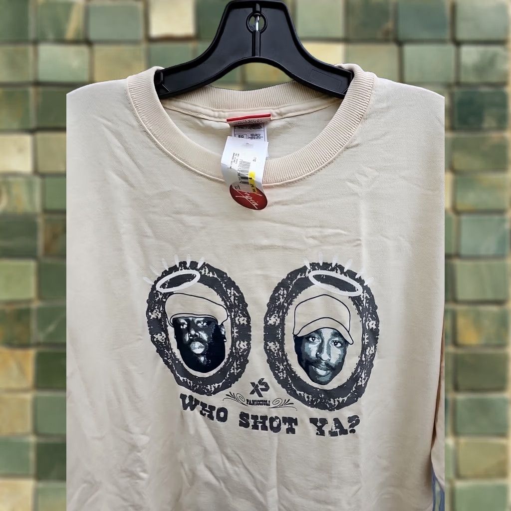 Vintage VTG Y2K WHO SHOT YA Tupac Biggie Tee Mens XL Exact Science Rap Shirt tan Shirt Mens XL Tupac Biggie VTG Y2K WHO SHOT YA Tee Size US XL / EU 56 / 4 - 1 Thumbnail