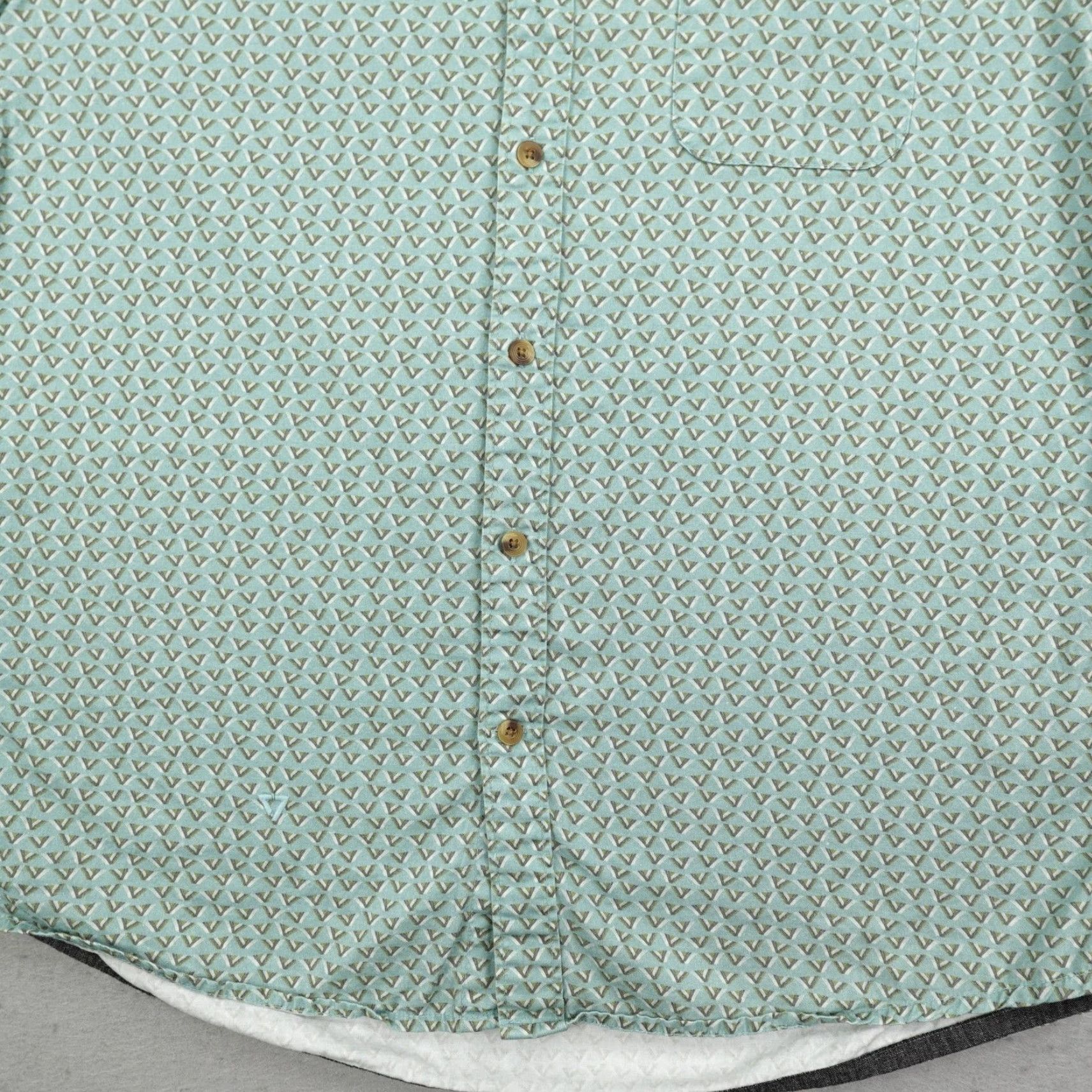 Vissla VINTAGE? No—it's a Vissla Button-Up Shirt Men Medium Mint Green Geometric Print Short Sleeve Beach Surf Camp Casual Workwear Mens Size US M / EU 48-50 / 2 - 4 Thumbnail