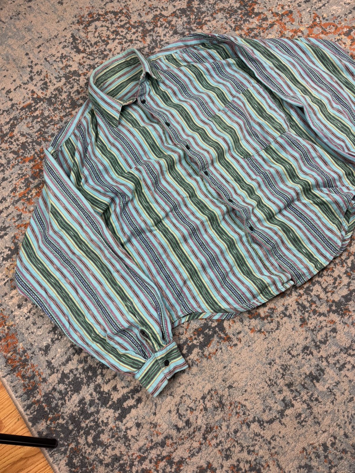 Japanese Brand × Vintage Vintage 90s super boxy baggy striped canvas worker shirt Size US XL / EU 56 / 4 - 2 Thumbnail