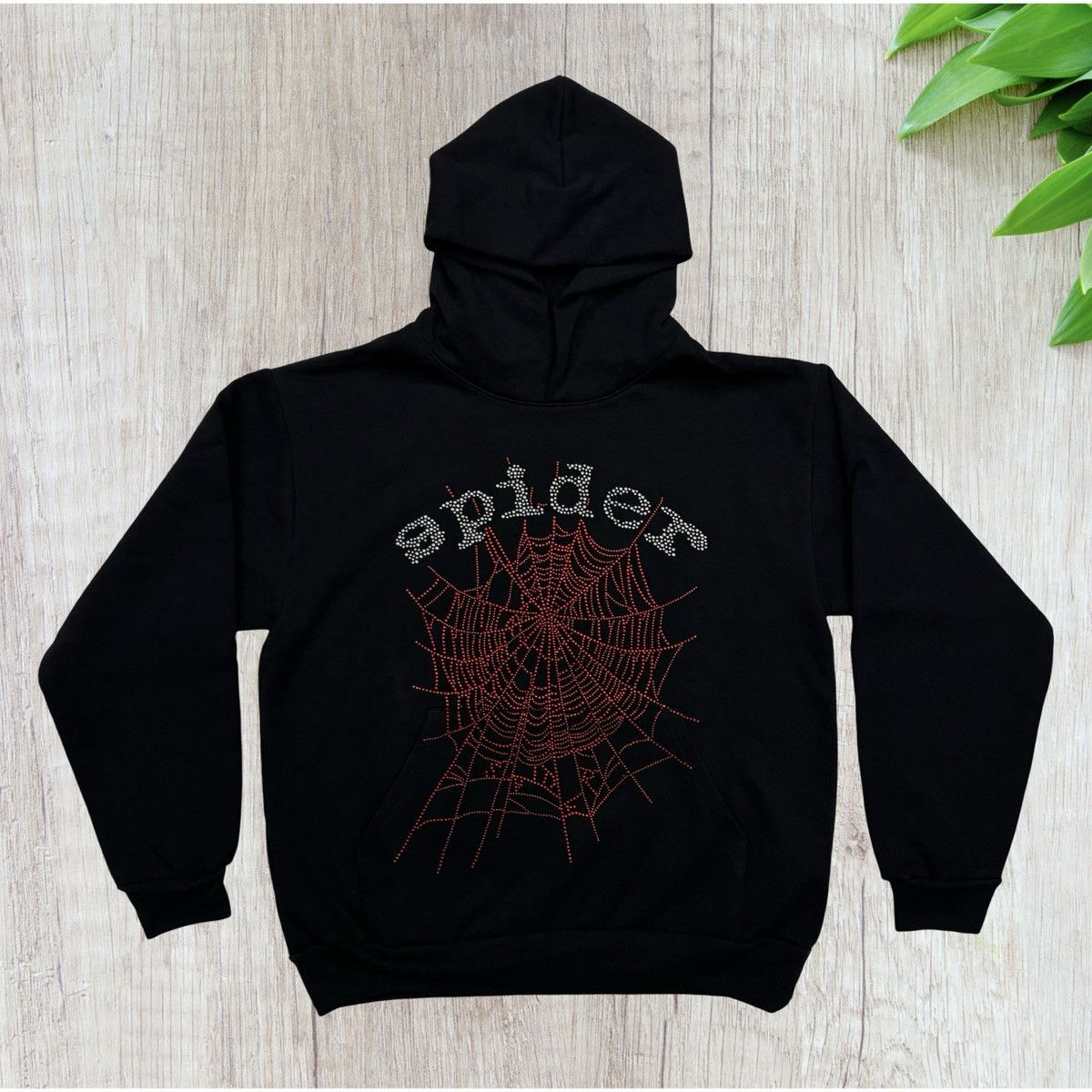 Spider Sp5der Rhinestone OG Web V2 Hoodie Black | Grailed