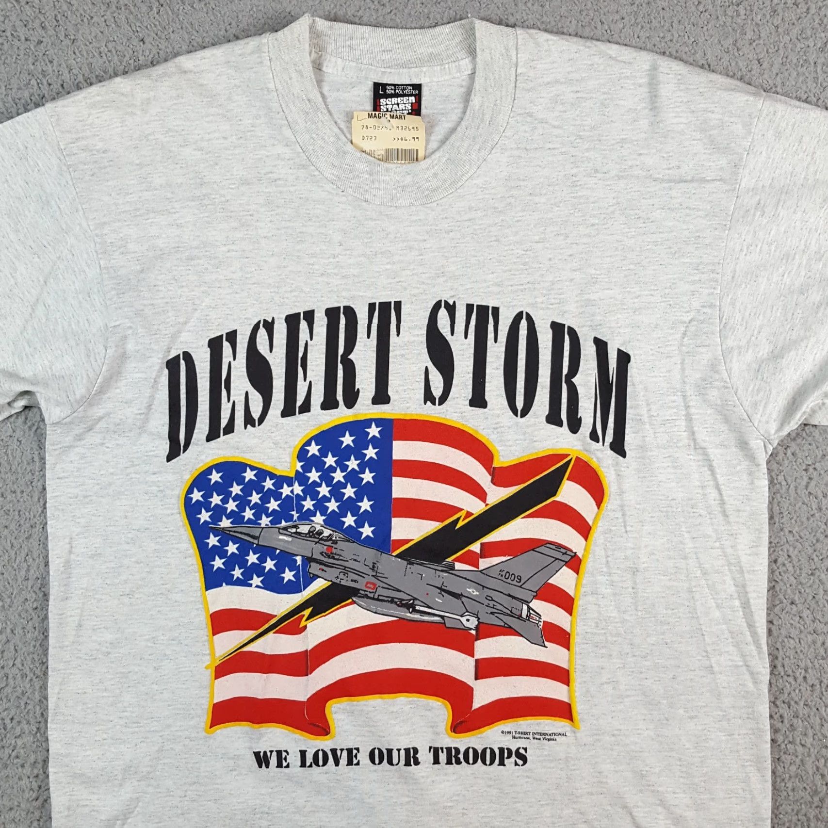 Vintage VINTAGE Desert Storm Military Fighter Jet T Shirt Army Air Force Gray Shirt L Screen Stars Best Mens 90s Military USA Embroidered Logo Size US L / EU 52-54 / 3 - 2 Thumbnail