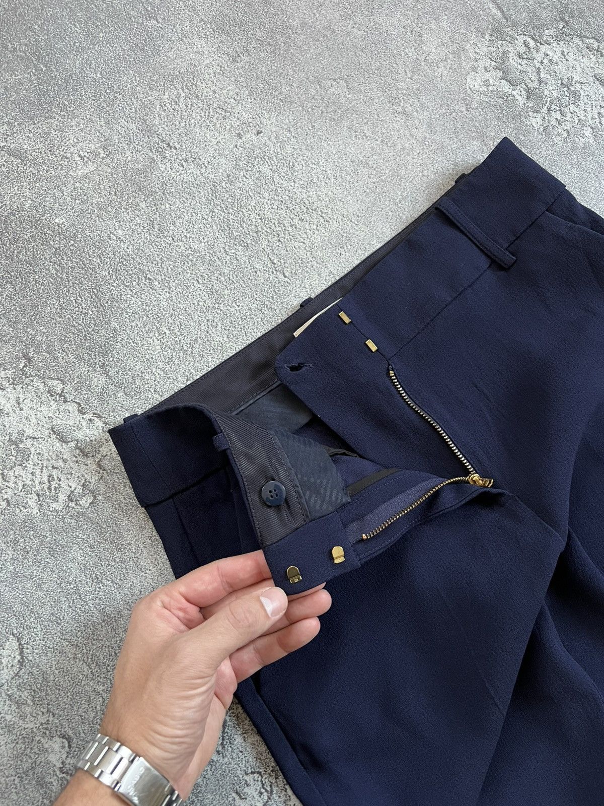 Sezane Sezane Trousers Navy Acetate Skinny Leg Dress Pants Size 36 Size 25" / US 0 / IT 36 - 6 Thumbnail