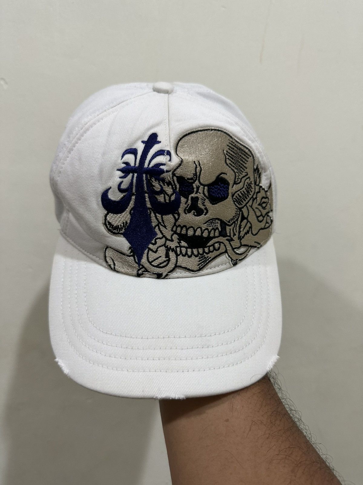Christian Audigier × Ed Hardy × Vintage VTG Distress SKULL Embroid Punk Carbon Brand Baseball Hat Size ONE SIZE - 2 Thumbnail