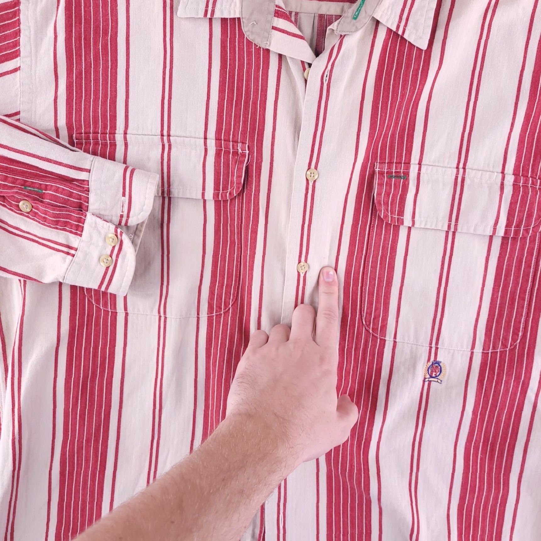 Tommy Hilfiger VINTAGE Tommy Hilfiger Shirt Mens XL Red Stripe Retro Button Long Sleeve Bowling Size US XL / EU 56 / 4 - 5 Thumbnail
