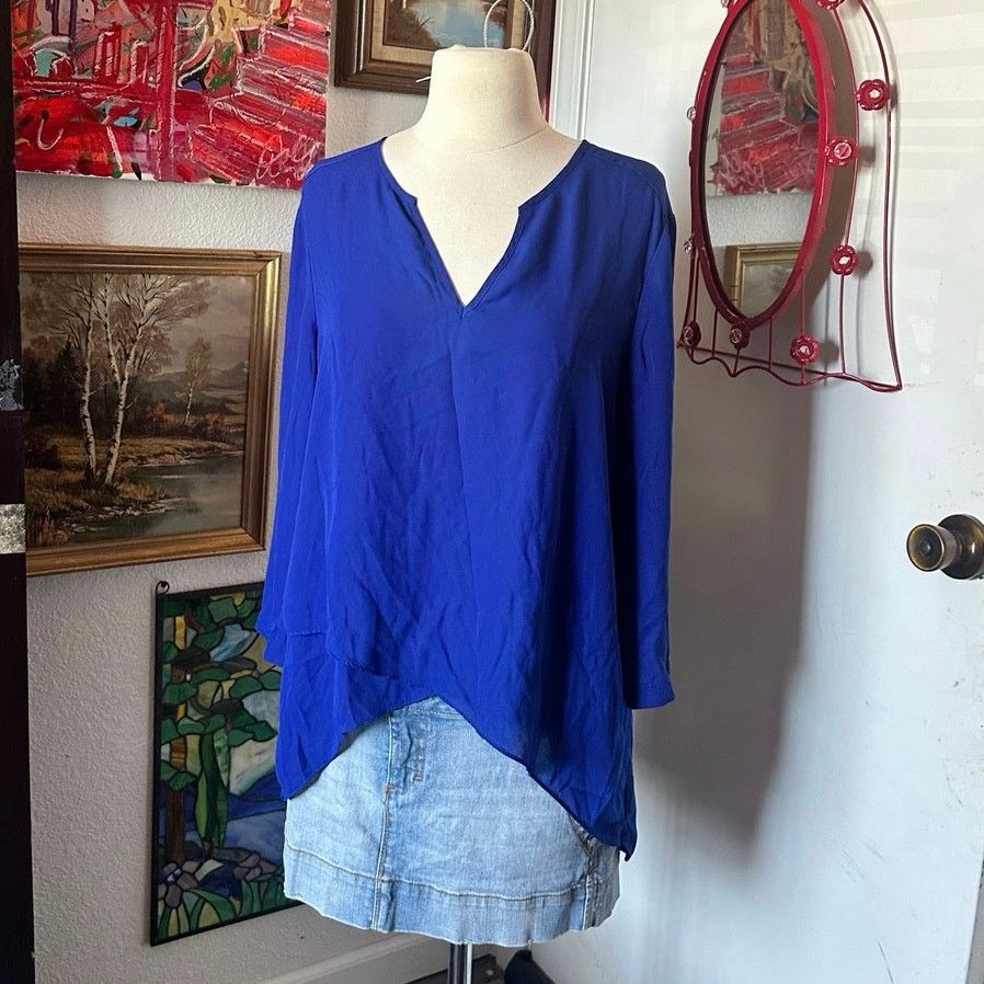 Alfani alfani blue long sleeve blouse Size L / US 10 / IT 46 - 1 Thumbnail