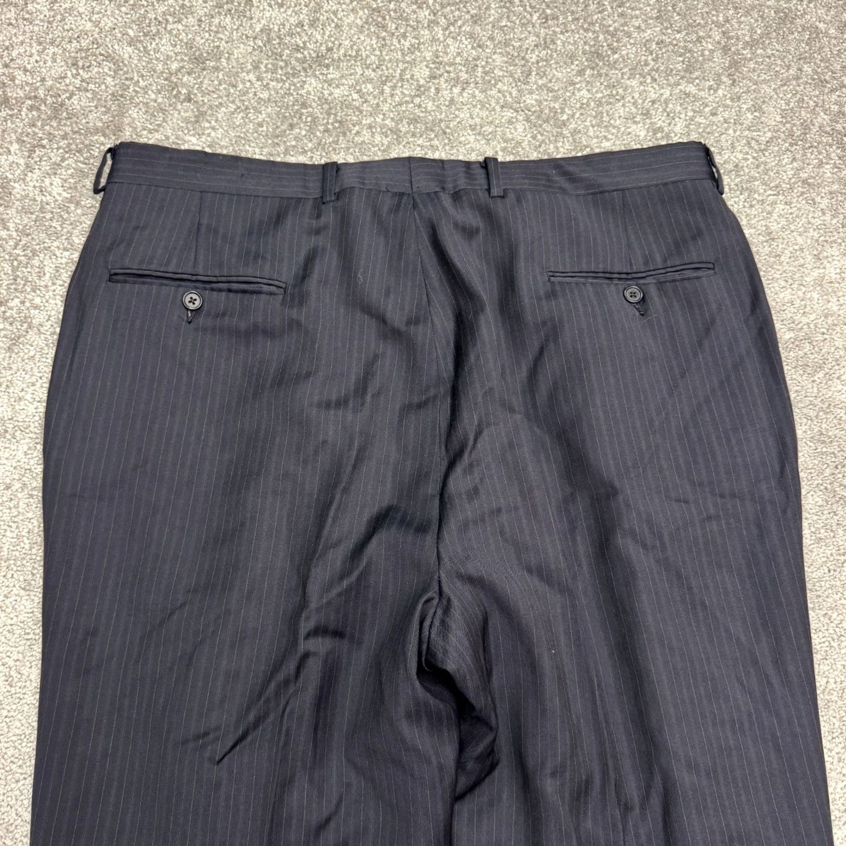 Ted Baker VINTAGE: No Ted Baker London Pinstriped Wool Dress Pants Mens 42x30 Navy Blue Pleated Front Size US 42 / EU 58 - 4 Thumbnail