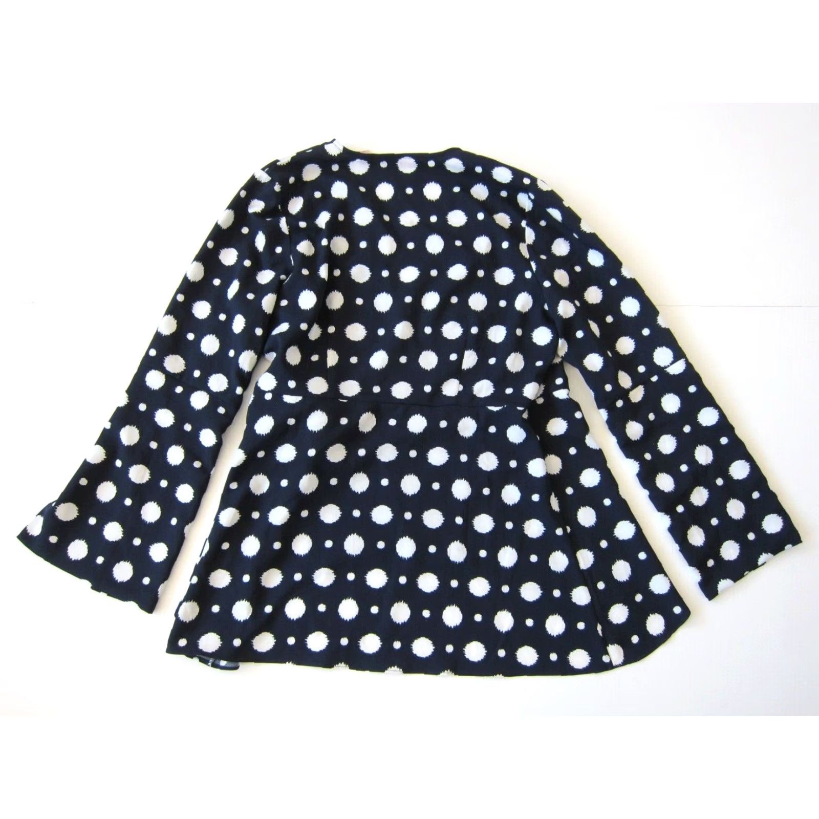 Vintage New Laurie Felt Blue White Polka Dot Long Flare Sleeve Wrap Blouse Women Small Size S / US 4 / IT 40 - 2 Thumbnail