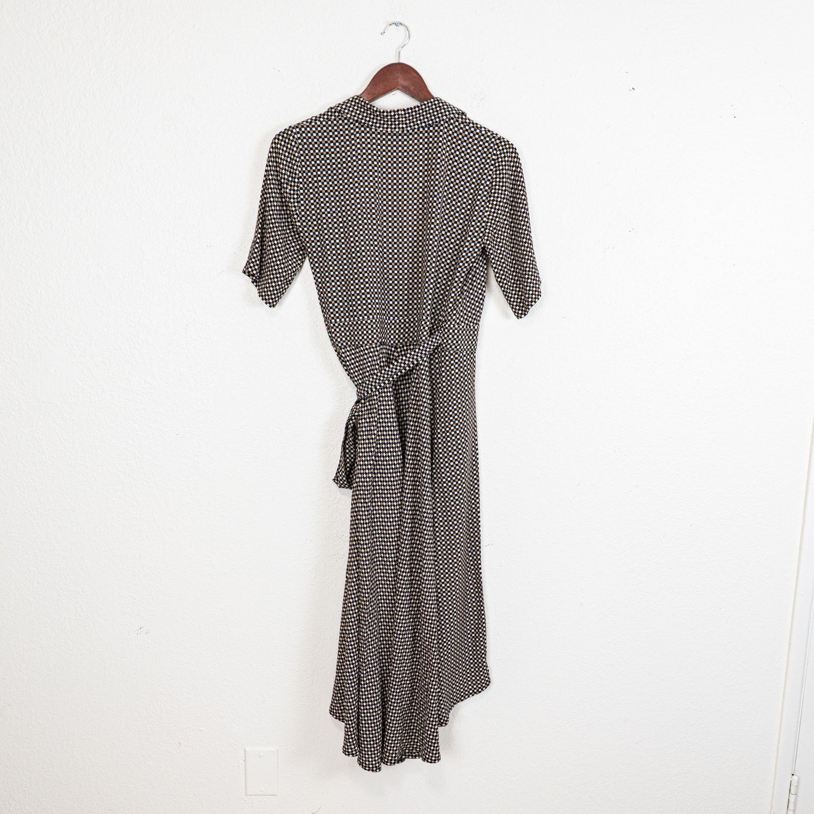 Ganni Ganni Printed Crepe Wrap Dress Grey Multi check size 34 Size XS / US 0-2 / IT 36-38 - 8 Thumbnail