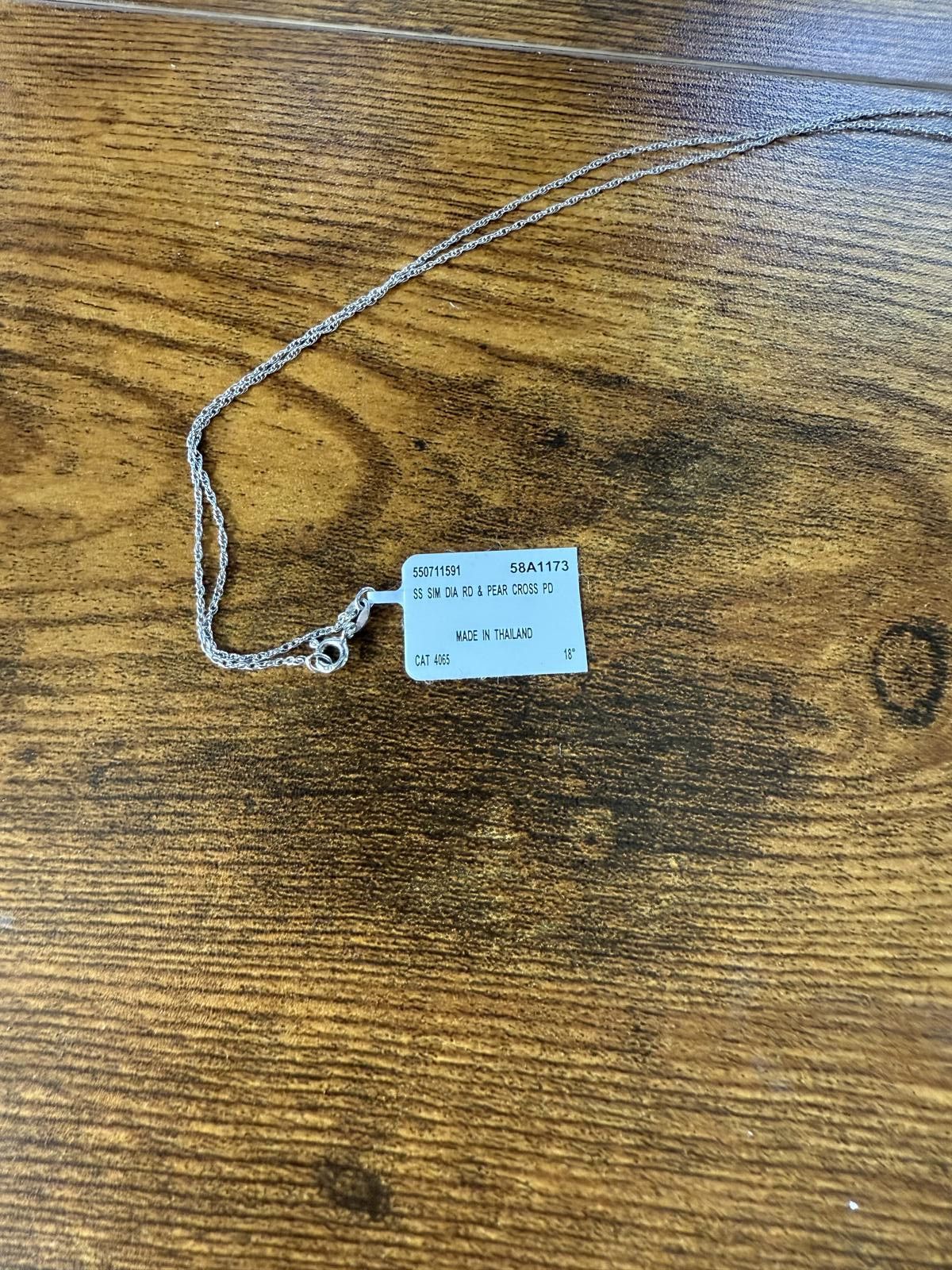 Unknown London Sterling Silver Cross Necklace w/ Simulated Diamonds Size ONE SIZE - 3 Thumbnail