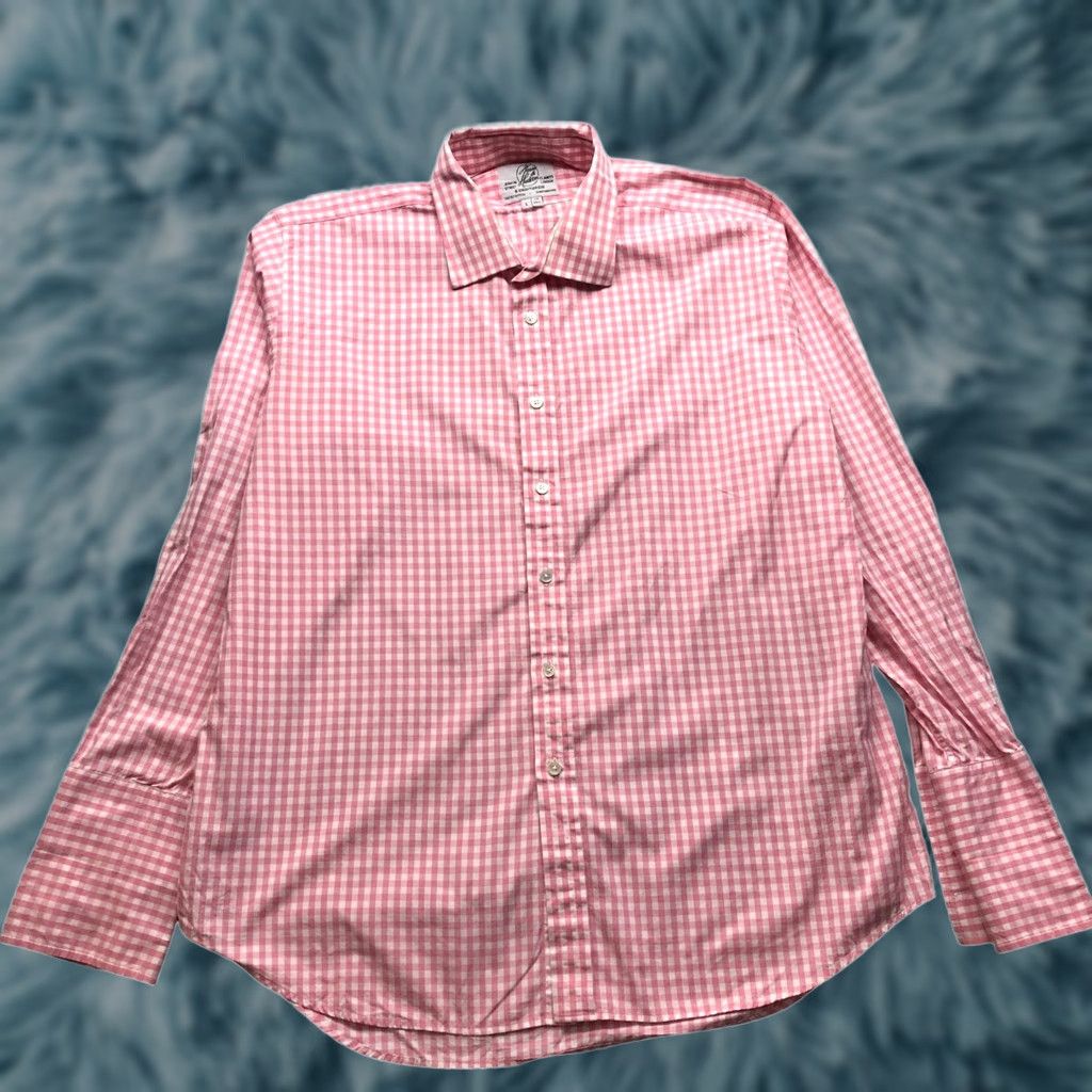 Hudson Harvie & Hudson Shirt Long Sleeve Button-Up Men Large Gingham Check Pink Size 42R - 1 Thumbnail