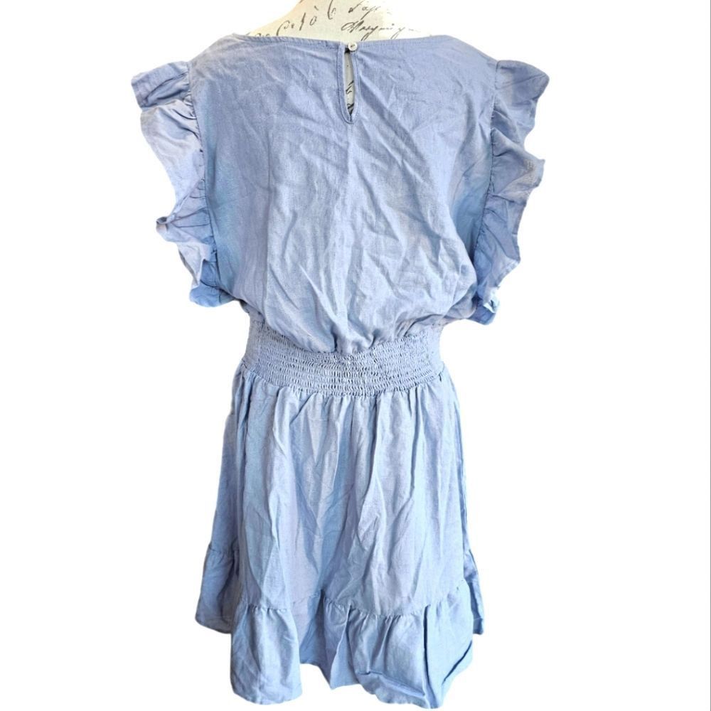 Nicole Miller Nicole Miller -769 NWT Lighy Blue Smocked Waist Linen Blend Size L / US 10 / IT 46 - 2 Thumbnail