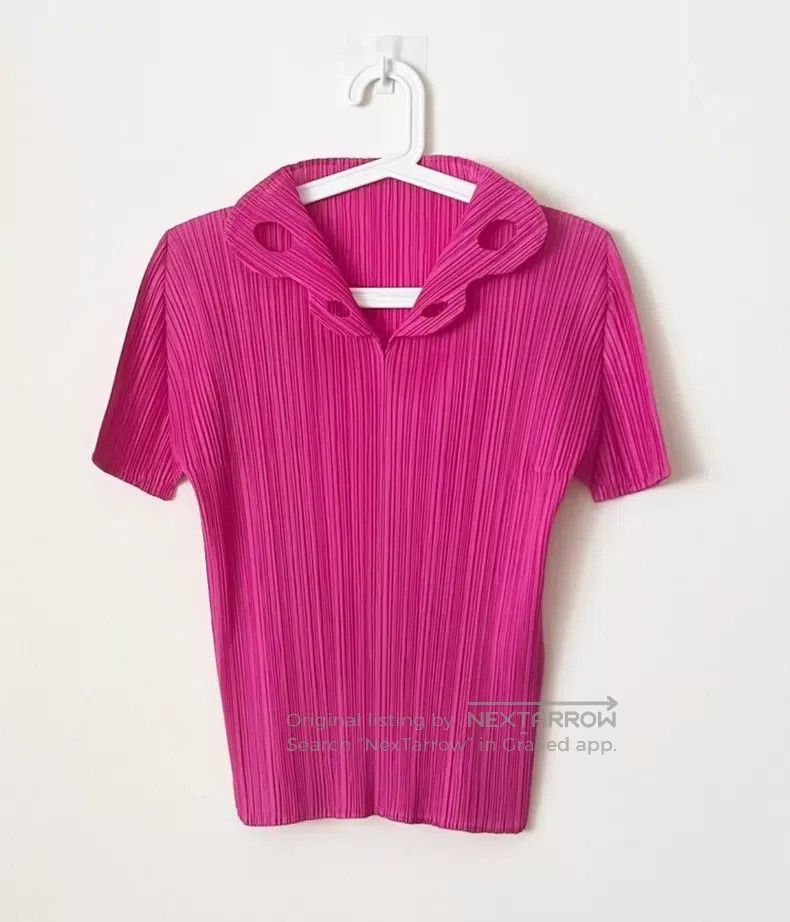 Issey Miyake Issey Miyake Rose Red Cute Hollow Out Short Sleeve Shirt Size L / US 10 / IT 46 - 1 Thumbnail