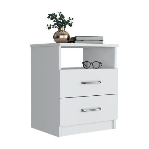 Designer × Homemade Nightstand Olienza, Two Drawers, One Shelf, White Finish Size US L / EU 52-54 / 3 - 2 Thumbnail