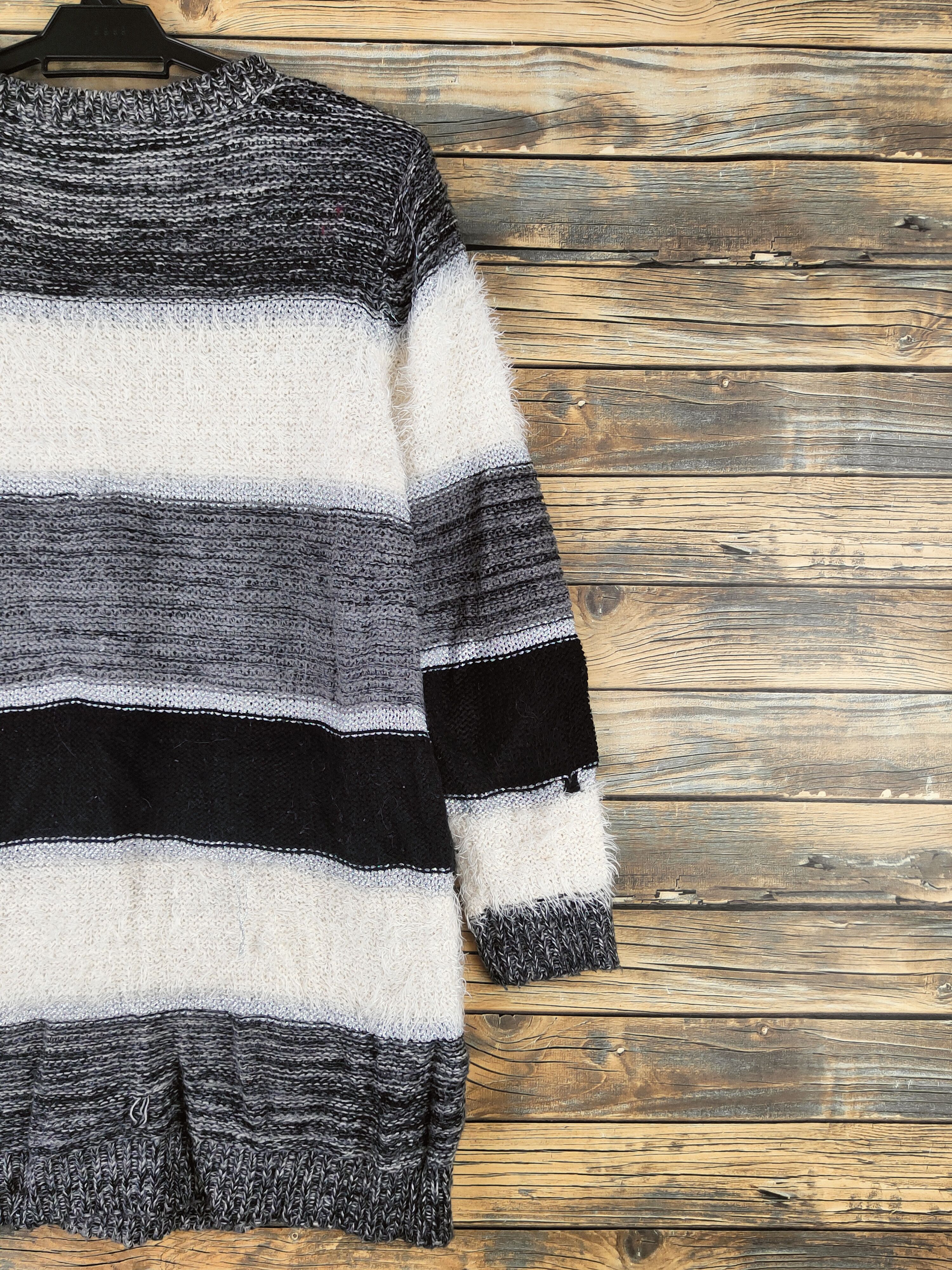 Japanese Brand DL HK Works London Black Cream Fur Mohair Knitwear #46-560 Size US S / EU 44-46 / 1 - 9 Thumbnail