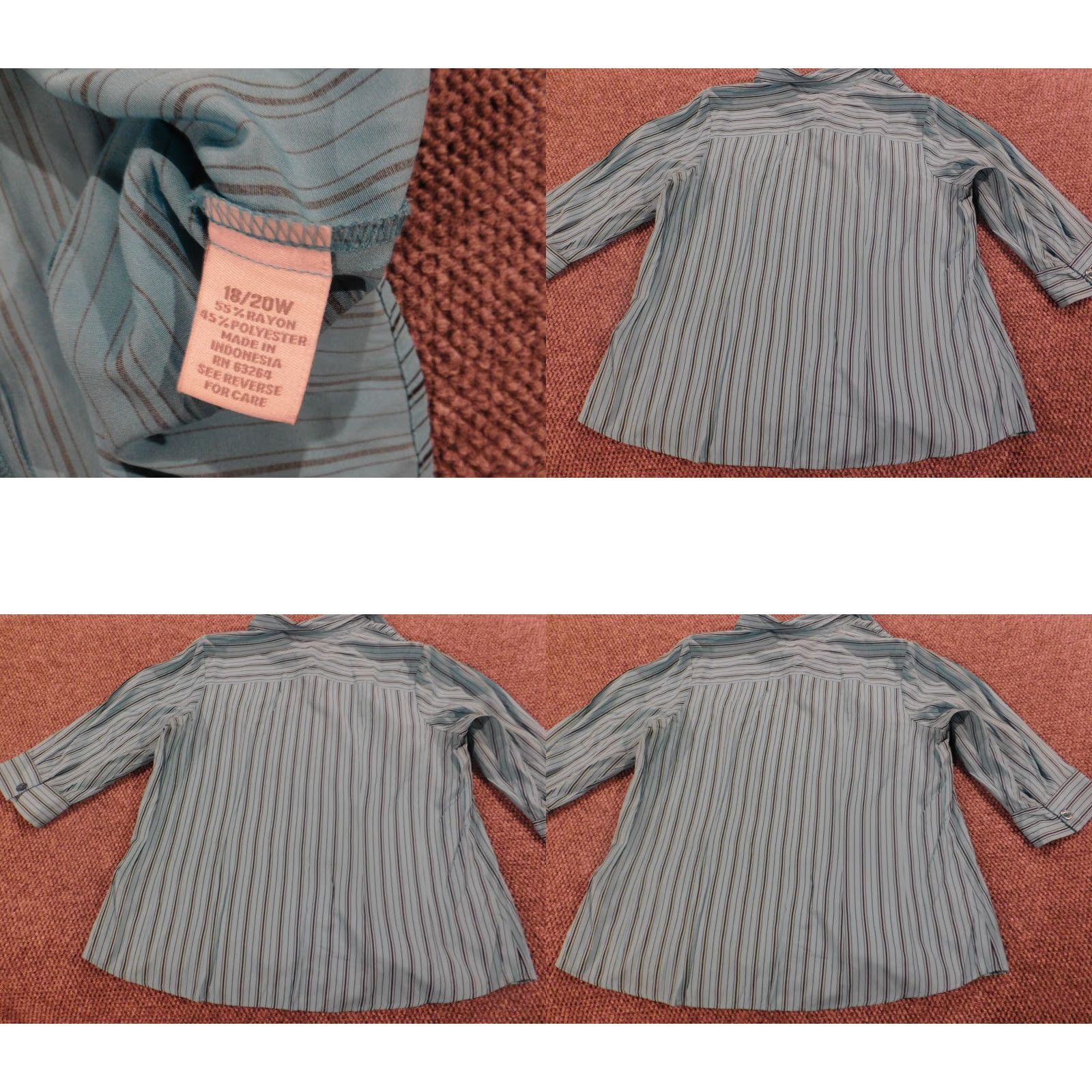 Vintage Dressbarn Button-Up Shirt Womens 20W Plus Blue Striped Long Sleeve Collared Pullover Casual Stretch Classic blue 20W Womens Size 3XL / US 20-22 - 8 Thumbnail