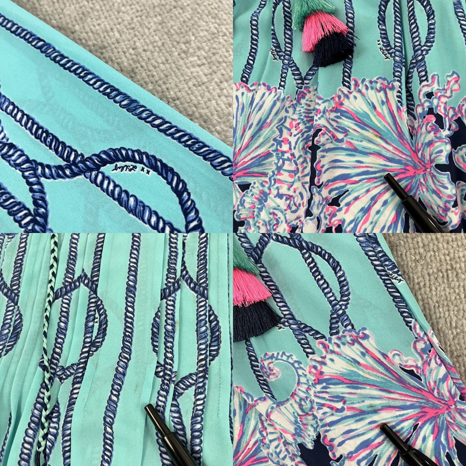 Lilly Pulitzer Lilly Pulitzer Blouse Womens XS Marlina Tunic Top Tassels Light Aqua A Frayed Size XS / US 0-2 / IT 36-38 - 8 Thumbnail