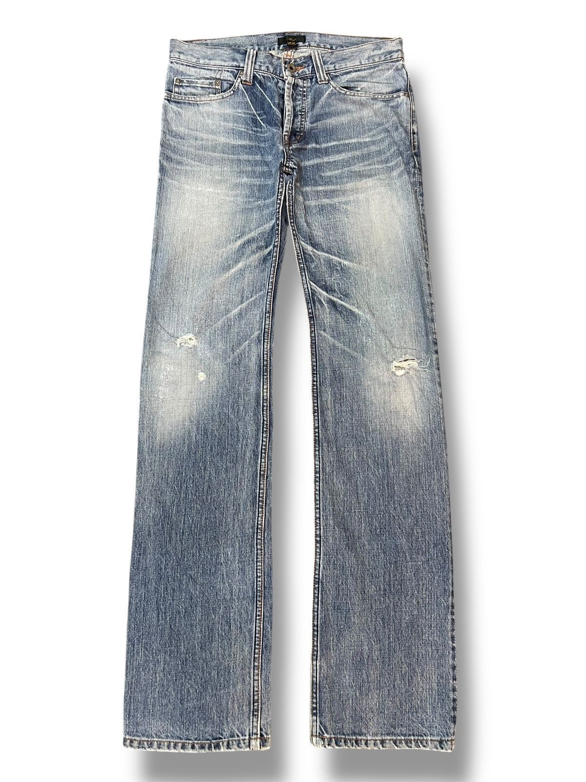 Japanese Brand Vintage Axal Slim Straight, Faded Wash, Distressed Jeans Size US 32 / EU 48 - 1 Thumbnail