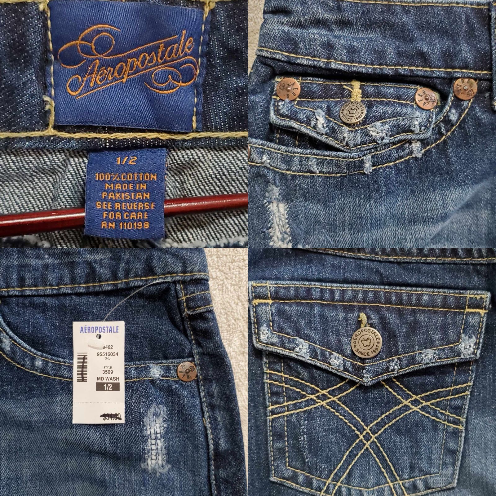 Vintage Aeropostale Jean Skort Womens 1/2 Mid Wash NWT MSRP 4.50 Size 25" / US 0 / IT 36 - 8 Thumbnail
