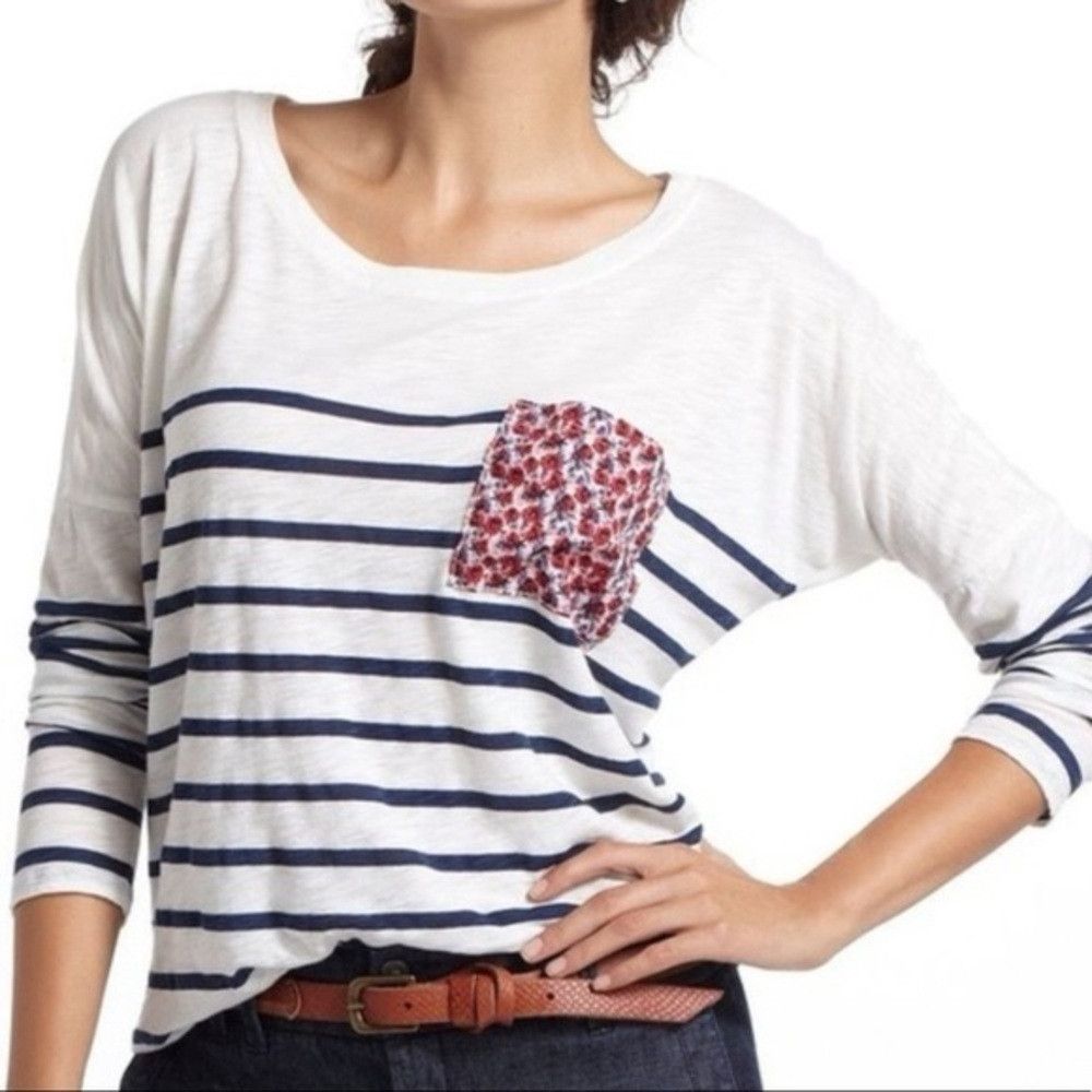 Anthropologie Anthropologie t.la 3/4 Slv Top w Stripes & Pocket Small Size S / US 4 / IT 40 - 1 Thumbnail
