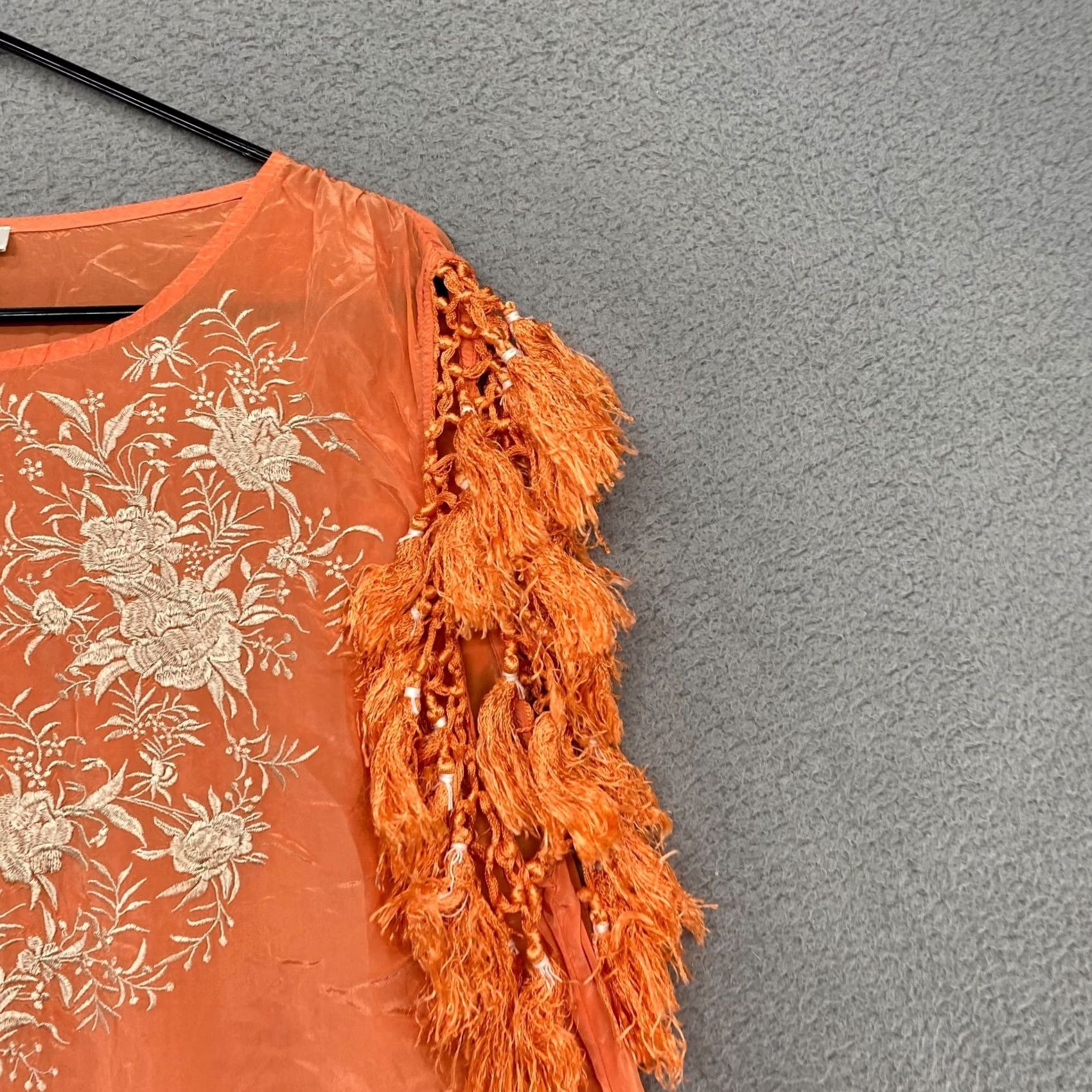 Vintage Sundance Boho Tassel Shift Dress Womens Small Embroidered Beach Resortwear Orange Viscose Summer Casual Size S / US 4 / IT 40 - 4 Thumbnail