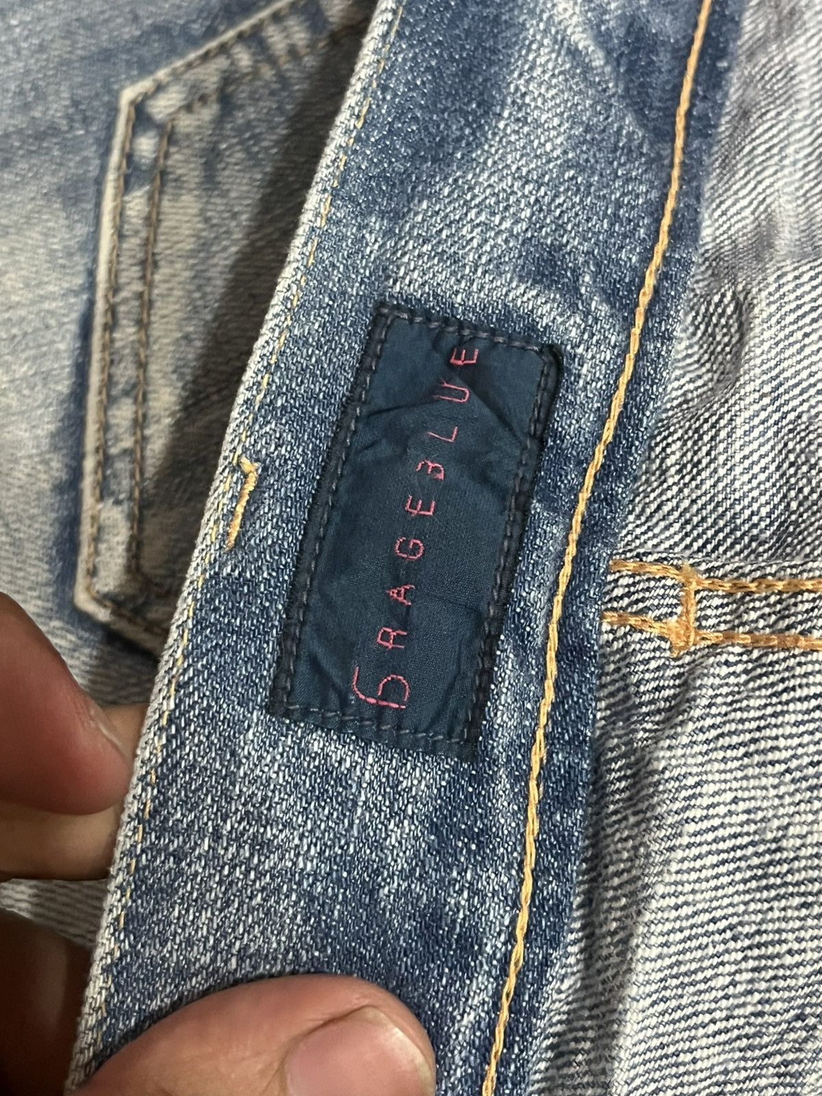 Le Grande Bleu (L.G.B.) ⚡️Distressed⚡️Vintage Garage Blue Fringe Whisker Blue Jeans Size US 33 - 15 Thumbnail