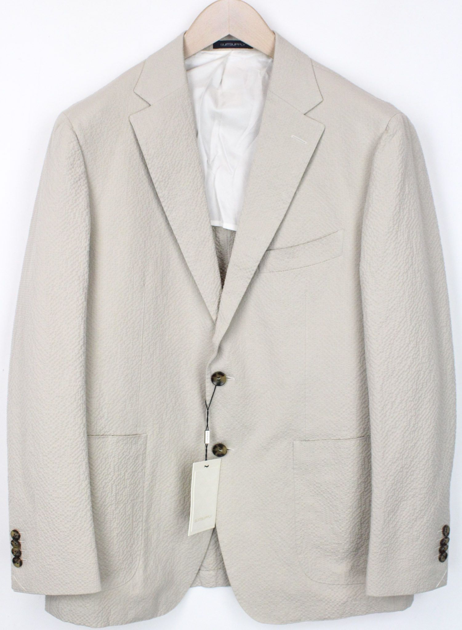 image of Suitsupply Havana Uk44S Beige Cotton Stretch Crinkled Blazer 71955, Men's