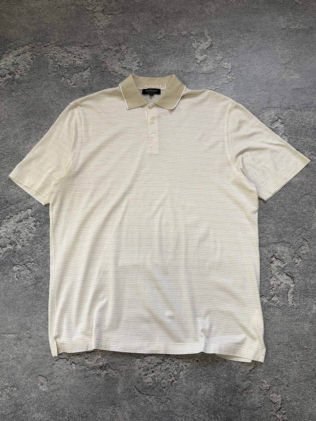 Canali CANALI Beige Striped 100% Cotton Polo Shirt 52 XL Italy Size US XL / EU 56 / 4 - 1 Thumbnail