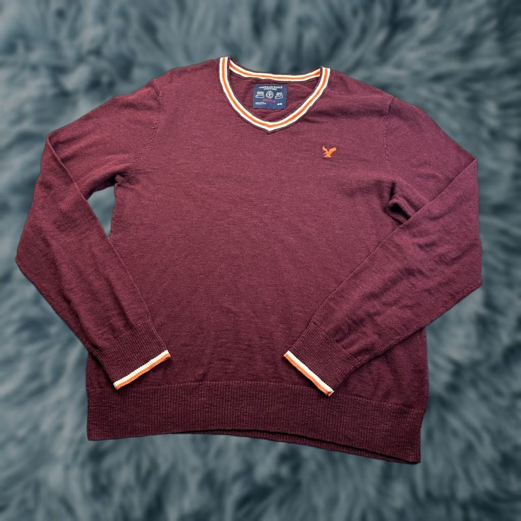 American Eagle Outfitters American Eagle Sweater Mens Medium Red Athletic Fit V Neck Embroidered Logo Size US M / EU 48-50 / 2 - 1 Thumbnail