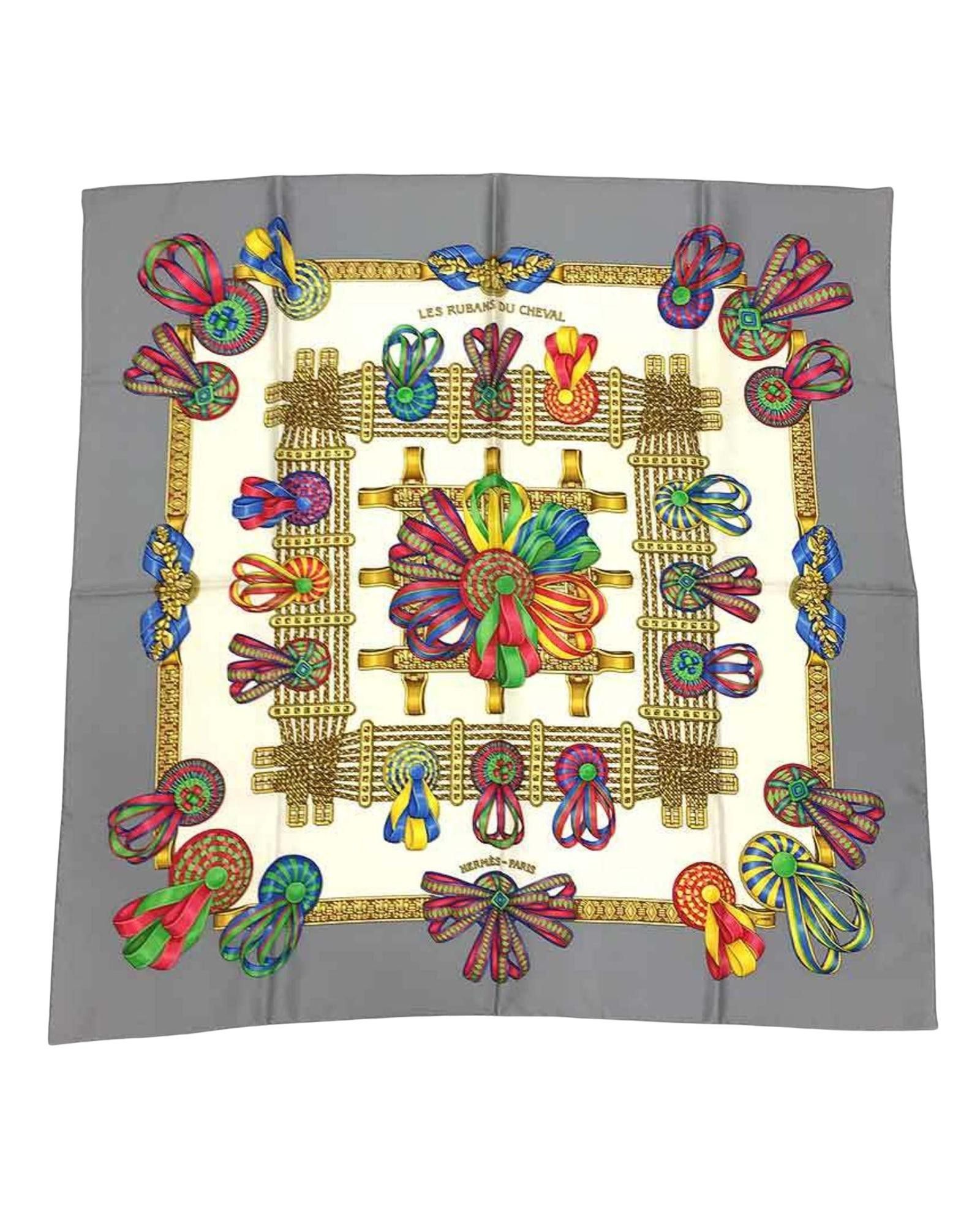 image of Hermes Grey Silk Scarf, Women's