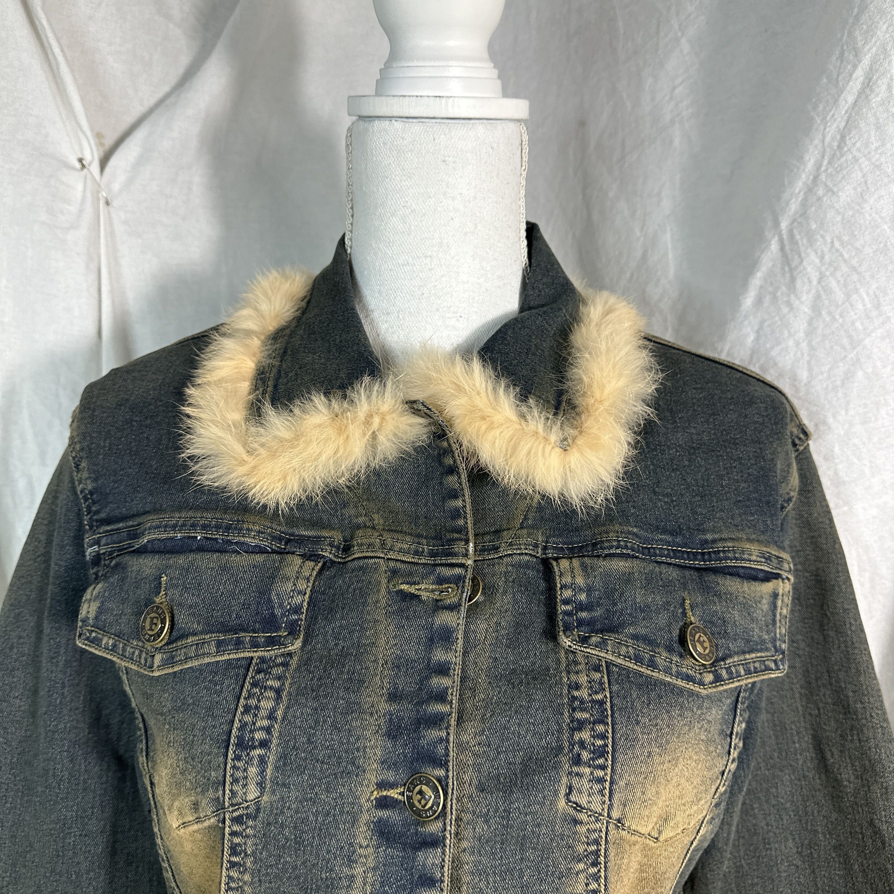 Vintage Vintage Denim Jeans Jacket Faded Fur Y2K Size M / US 6-8 / IT 42-44 - 5 Thumbnail