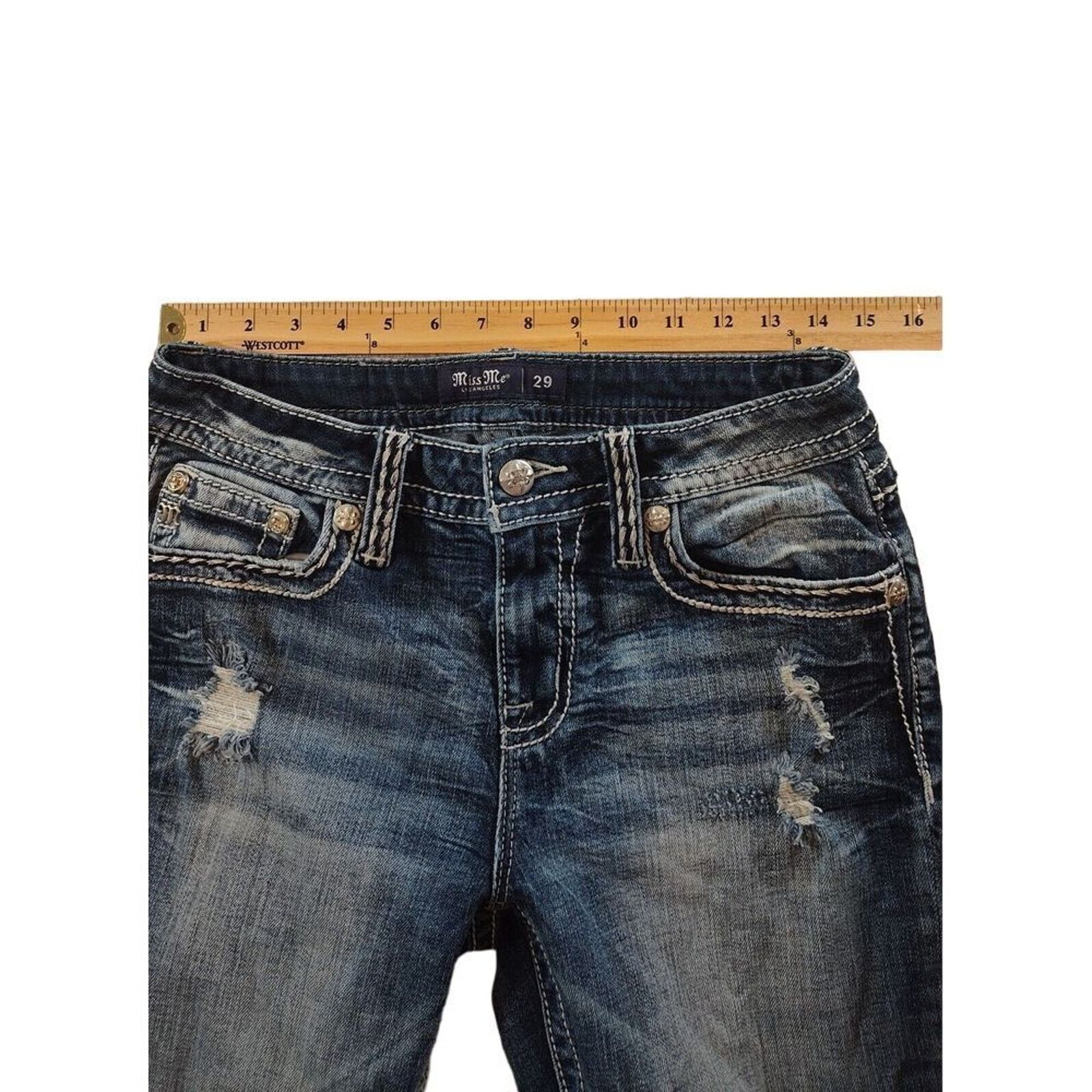 Miss Me Miss Me Straight Womens Jeans 29 Selvedge Bling Distressed Size 29" - 5 Thumbnail