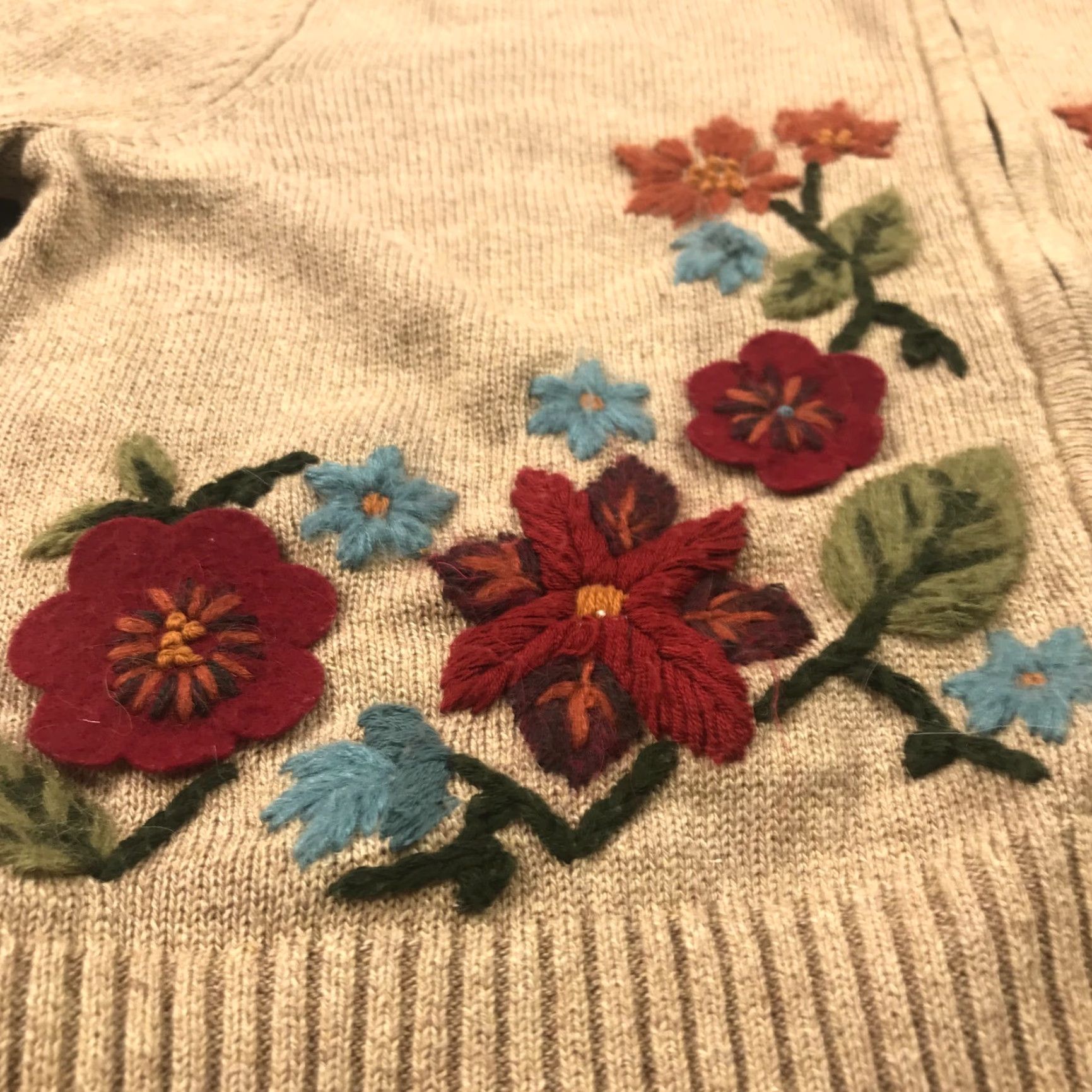 Vintage VINTAGE Tiara International Floral 3D Embroidered Sweater Cardigan Large Beige Womens Size L / US 10 / IT 46 - 3 Thumbnail