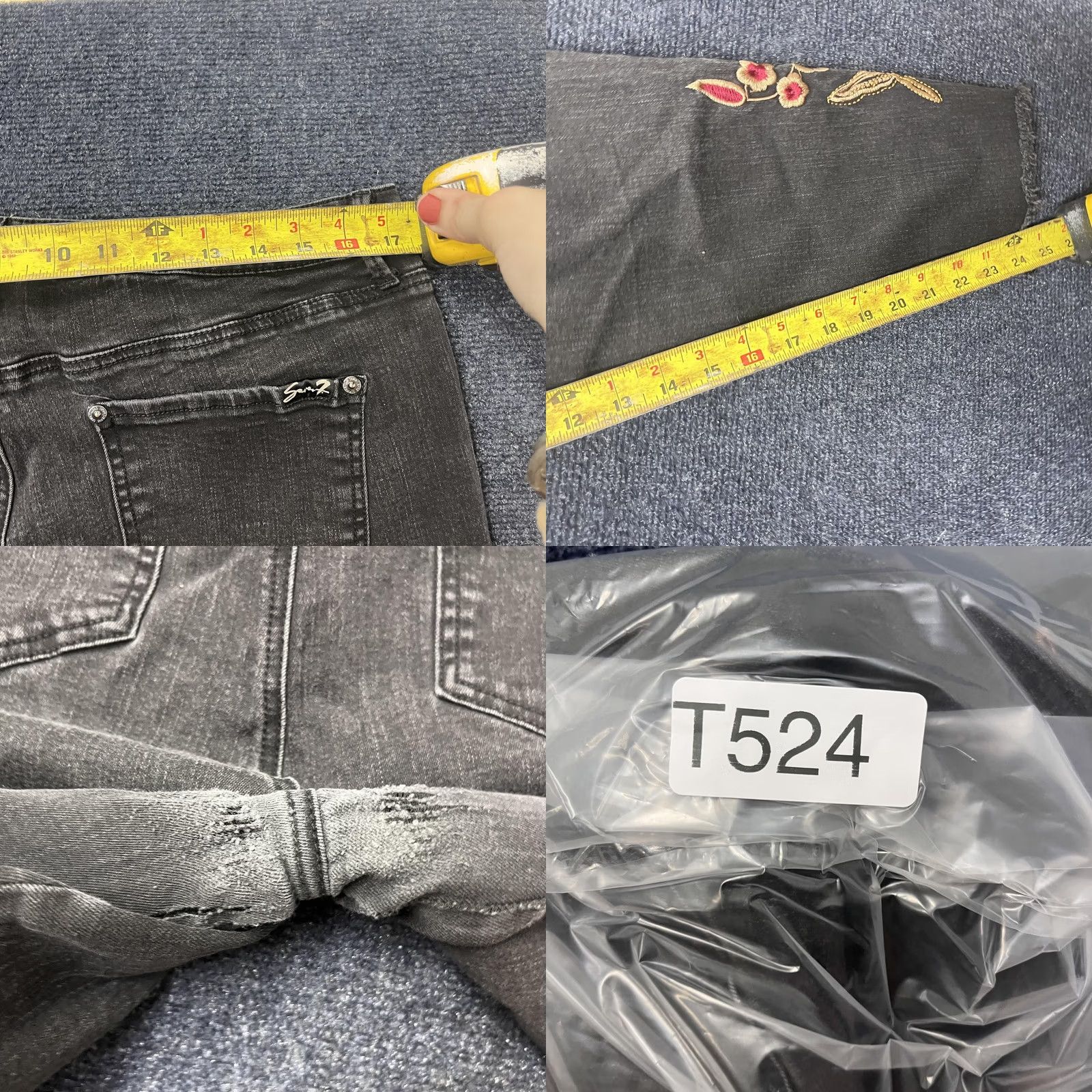 Vintage Y2K Seven7 High Rise Ankle Skinny Jeans Womens 16 Black Floral Embroidered Denim Size 38" / US 16 / IT 52 - 8 Thumbnail