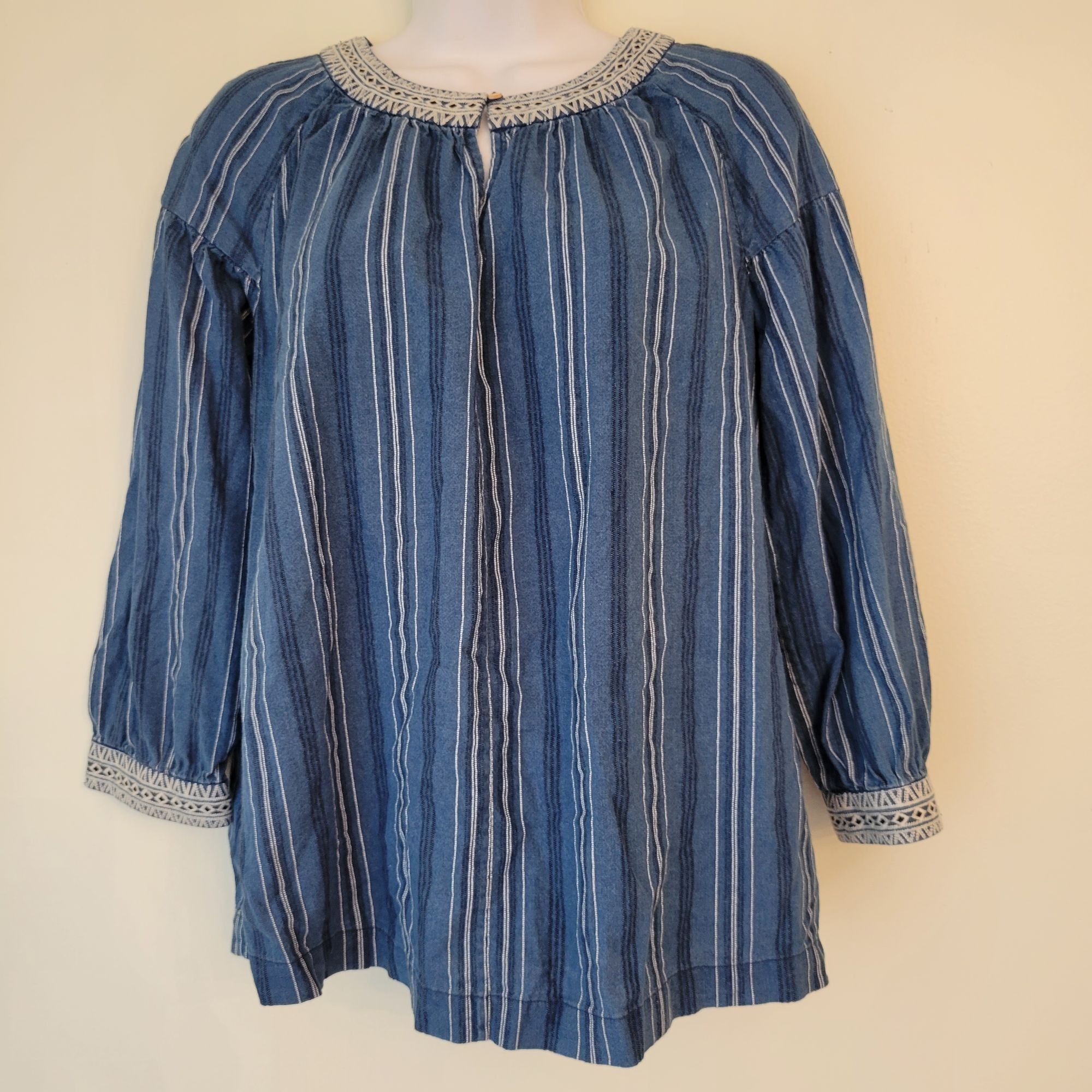 Massimo Dutti Massimo Dutti Boho Striped Tunic Top S Blue White Embroidere Size S / US 4 / IT 40 - 1 Thumbnail