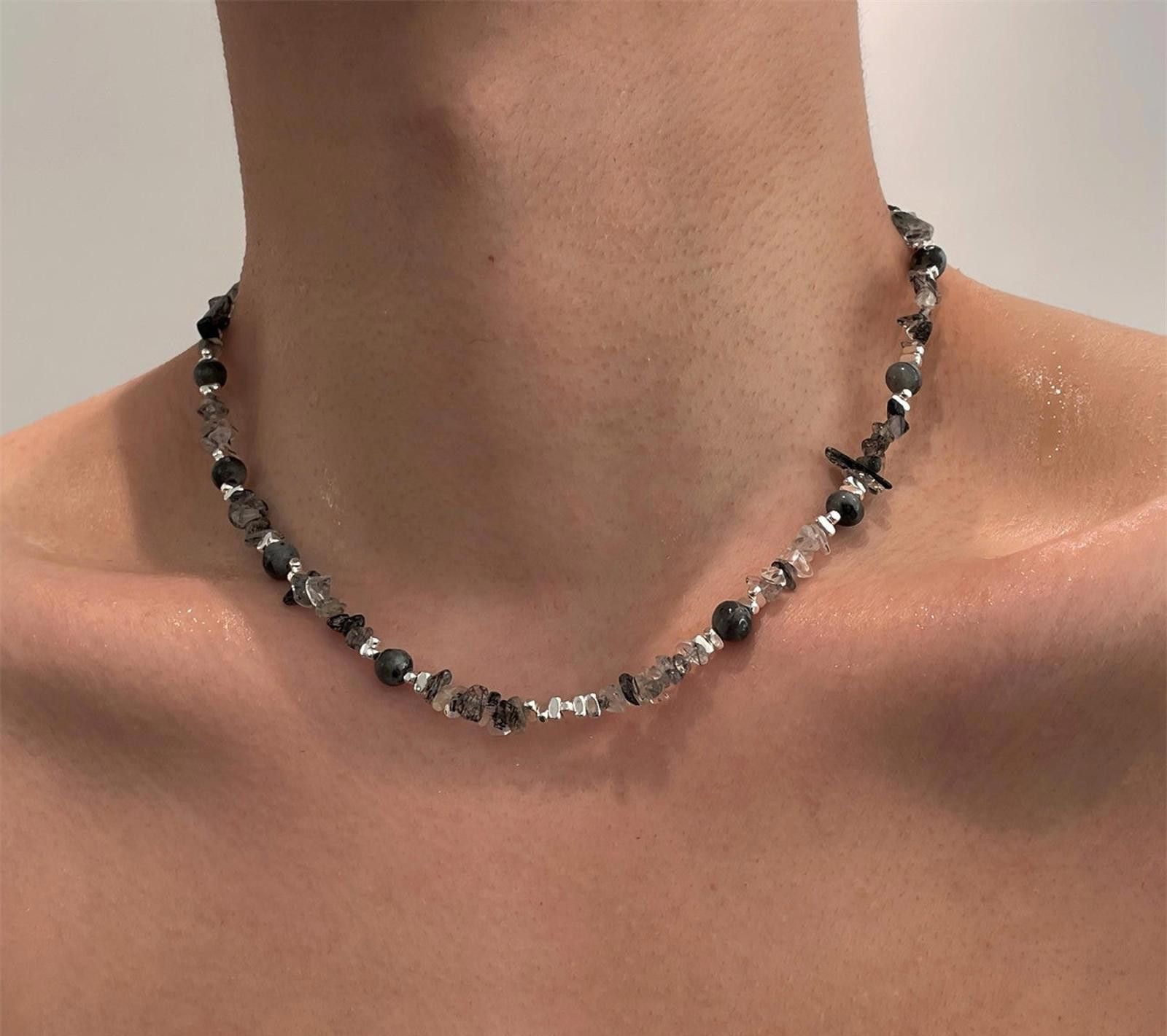 Jewelry Black & Silver Beaded Necklace, Men's