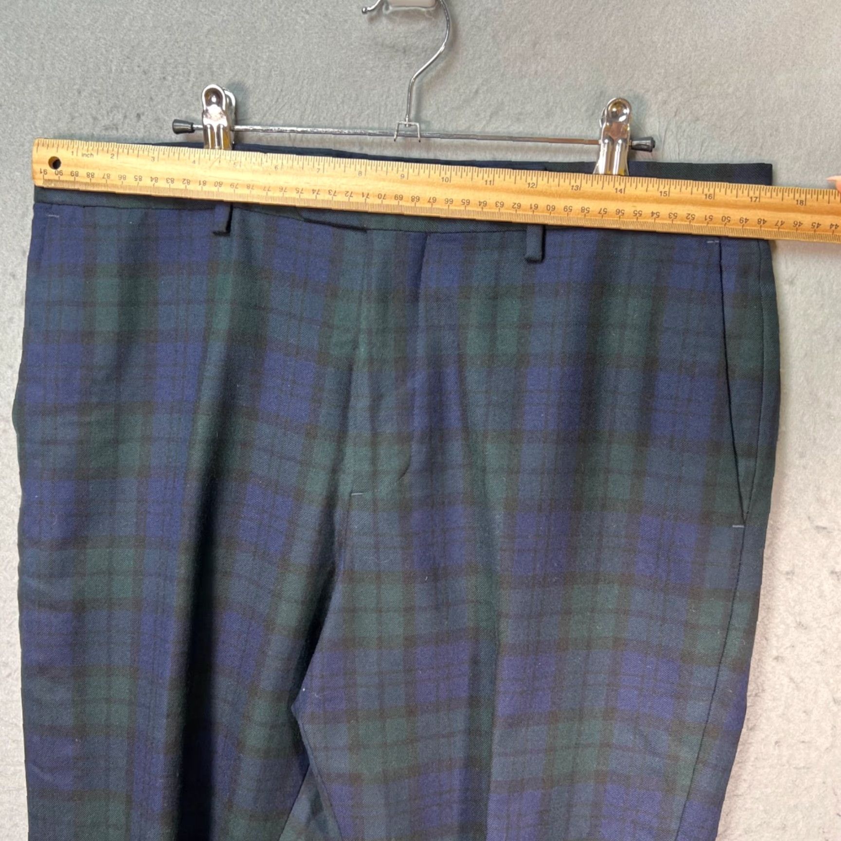 Banana Republic Banana Republic Mens Dress Pants 33 Blue & Green Plaid Tapered Wool Blend Size US 33 - 5 Thumbnail
