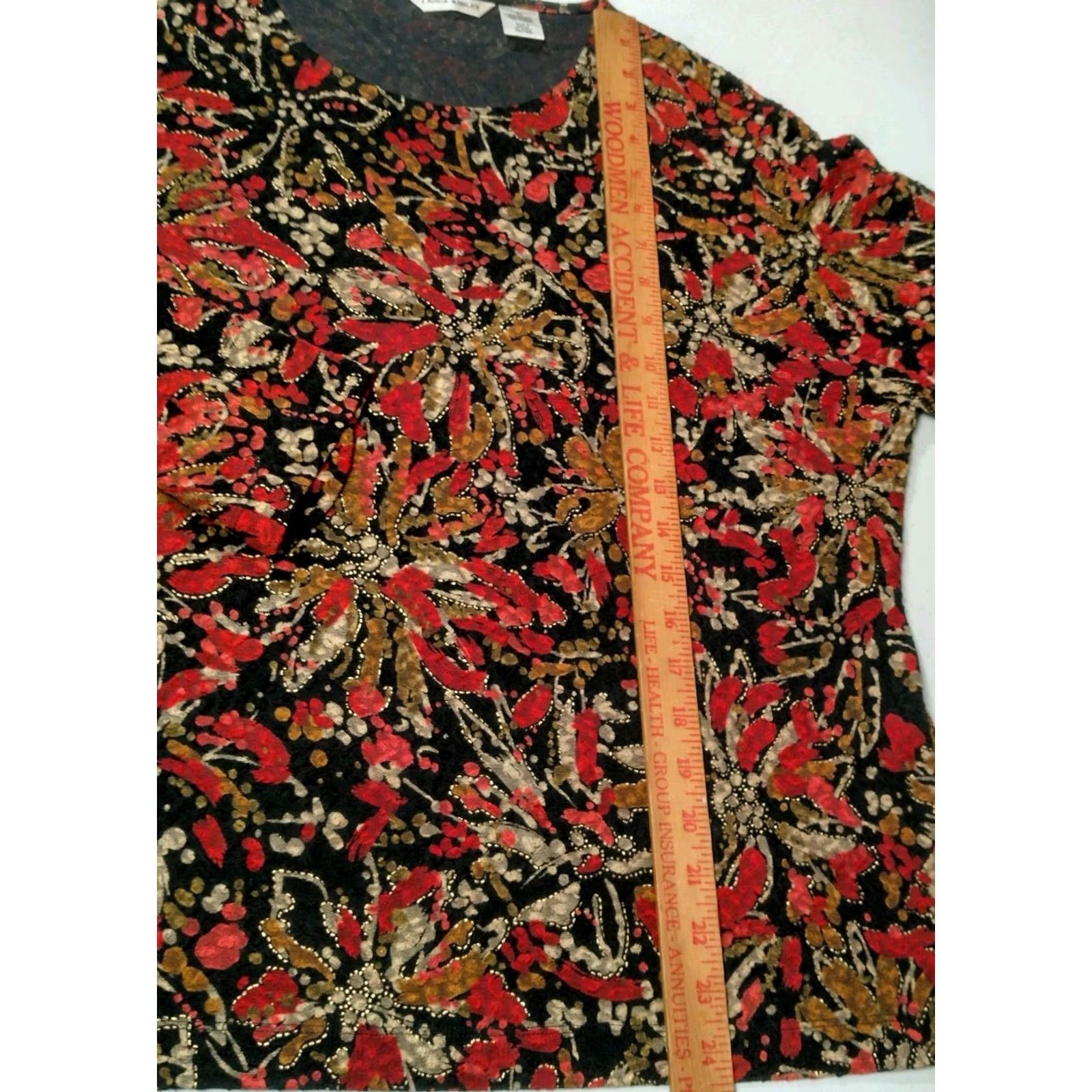 Laura Ashley Laura Ashley Shirt Women XL Black Maroon Tan Floral Stretch Textured Abstract Size XL / US 12-14 / IT 48-50 - 5 Thumbnail