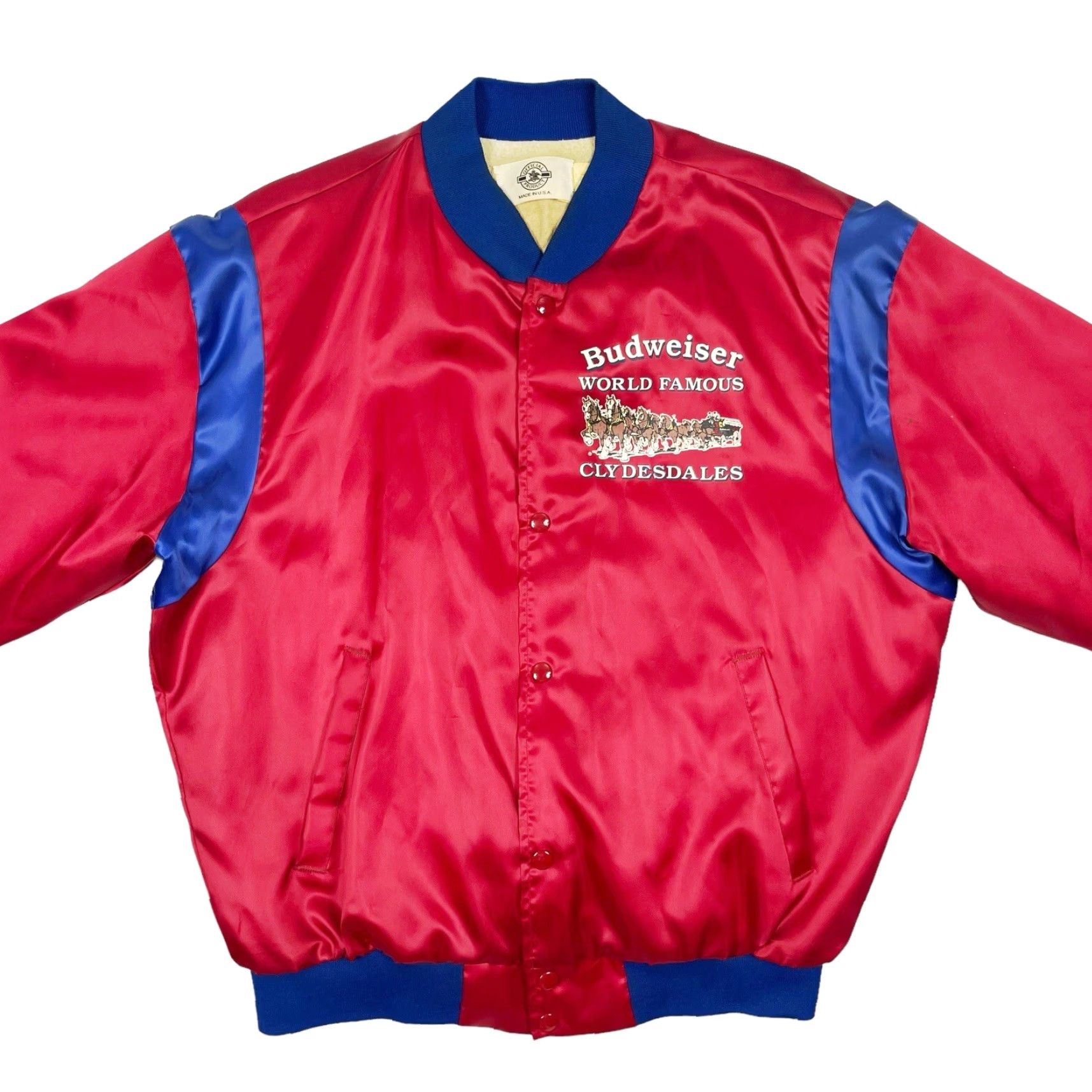 Budweiser VINTAGE Budweiser Clydesdale Satin Bomber Jacket Mens M Red 80s USA Logo Snap Closure Pockets Lightweight Silk-like Nylon Polyester Shirt? Size US M / EU 48-50 / 2 - 5 Thumbnail