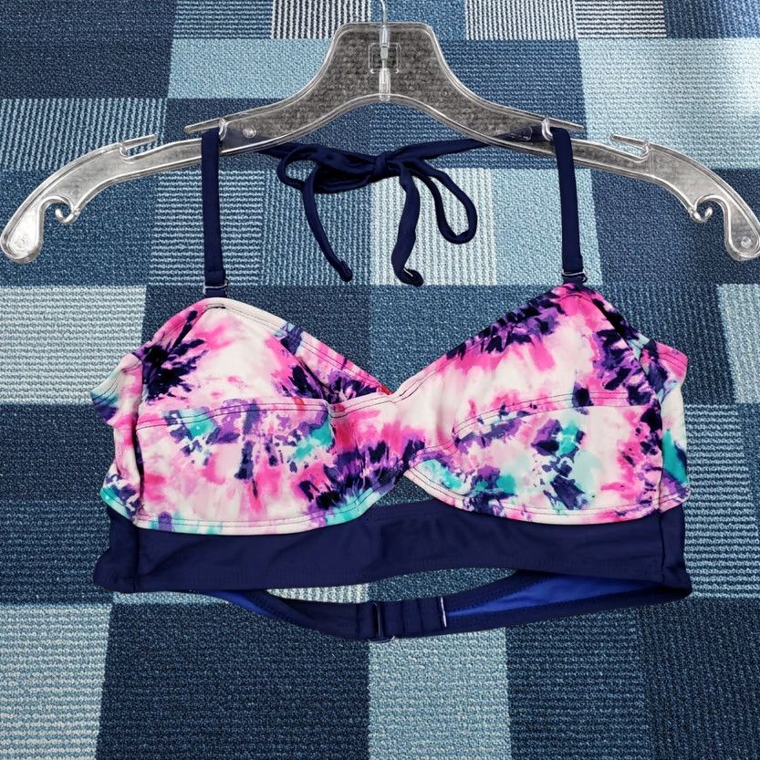 Vintage Op Bikini Top Womens M Medium Blue Tie Dye Halter Back Strap Padded Swimwear Size M / US 6-8 / IT 42-44 - 1 Thumbnail