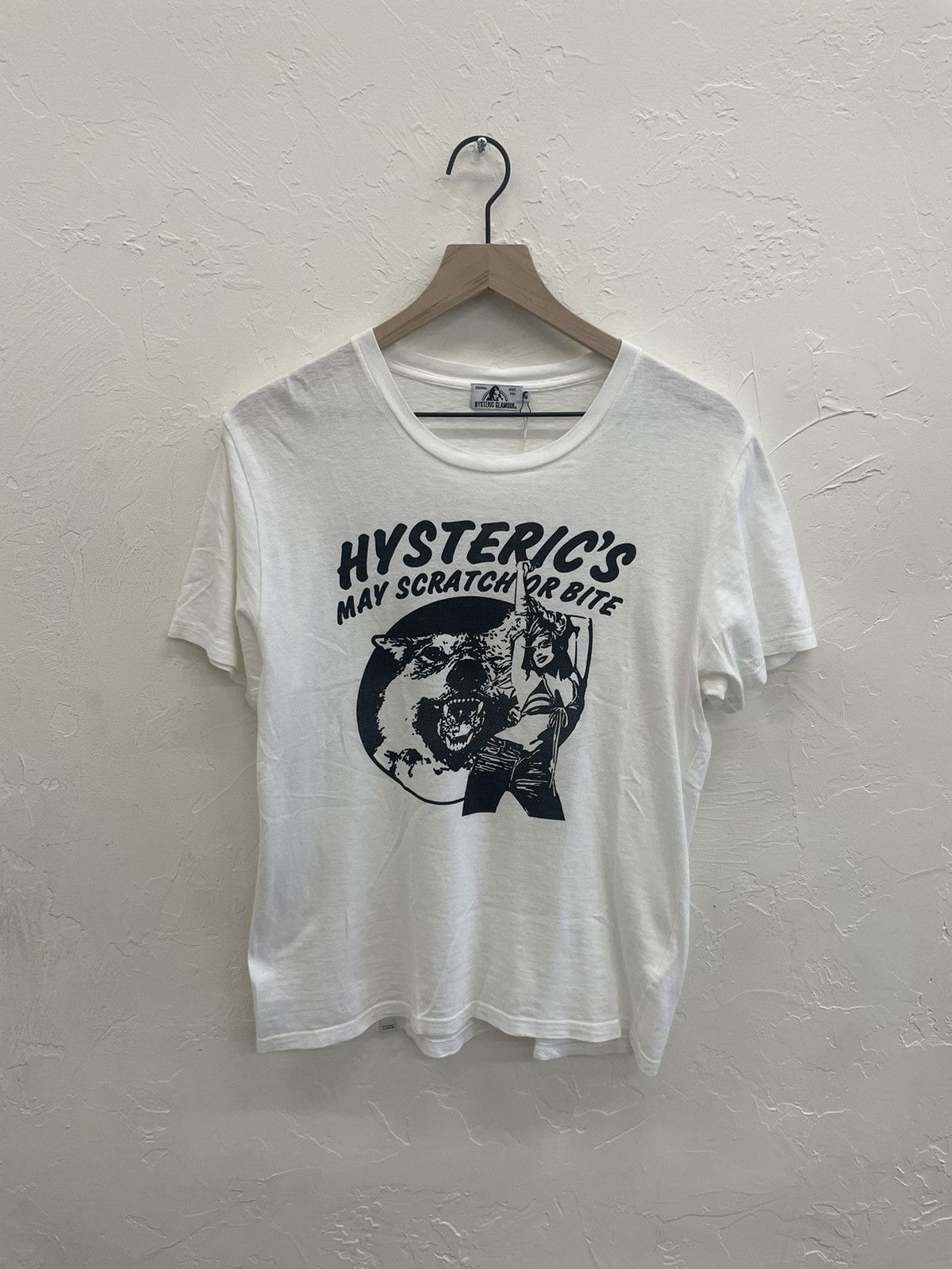 image of Hysteric Glamour Hysteric’S May Scratch Or Bite Graphic T-Shirt in White, Men's (Size Medium)