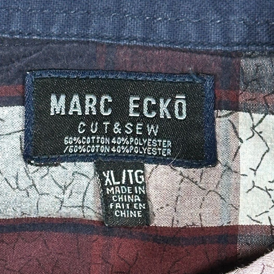 Marcs Marc Ecko Shirt Adult EXTRA LARGE Plaid Blue Burgundy Cotton Polyester Blend Pocketed Button-Up - Long Sleeve Size US XL / EU 56 / 4 - 7 Thumbnail