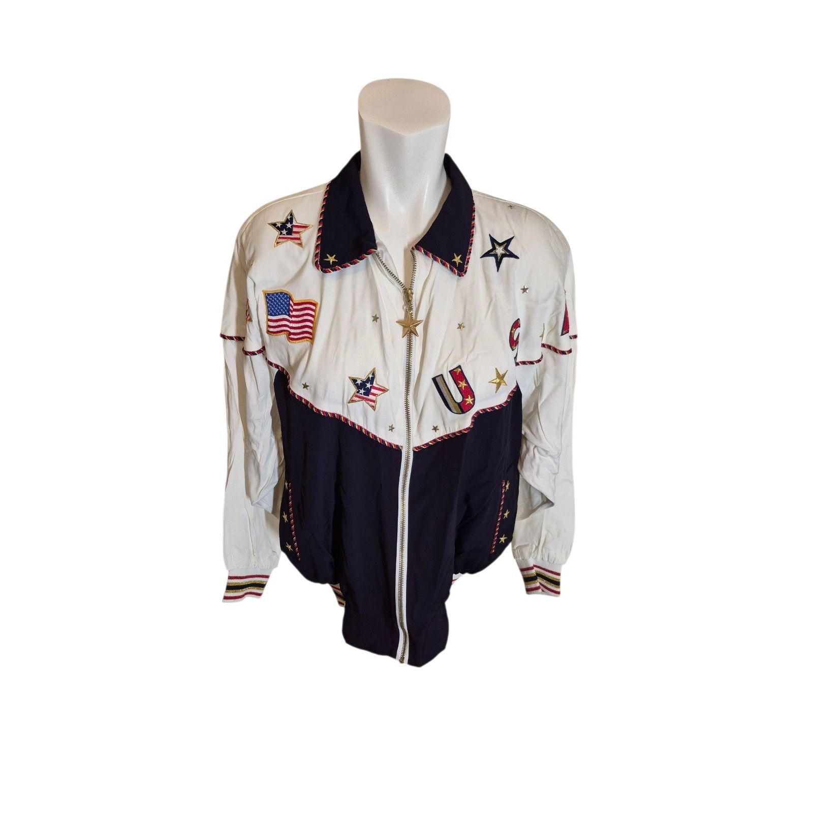 Vintage VTG 90s Embroidered USA Jacket Oversized Dolman Sleeve Jacke Size M / US 6-8 / IT 42-44 - 1 Thumbnail