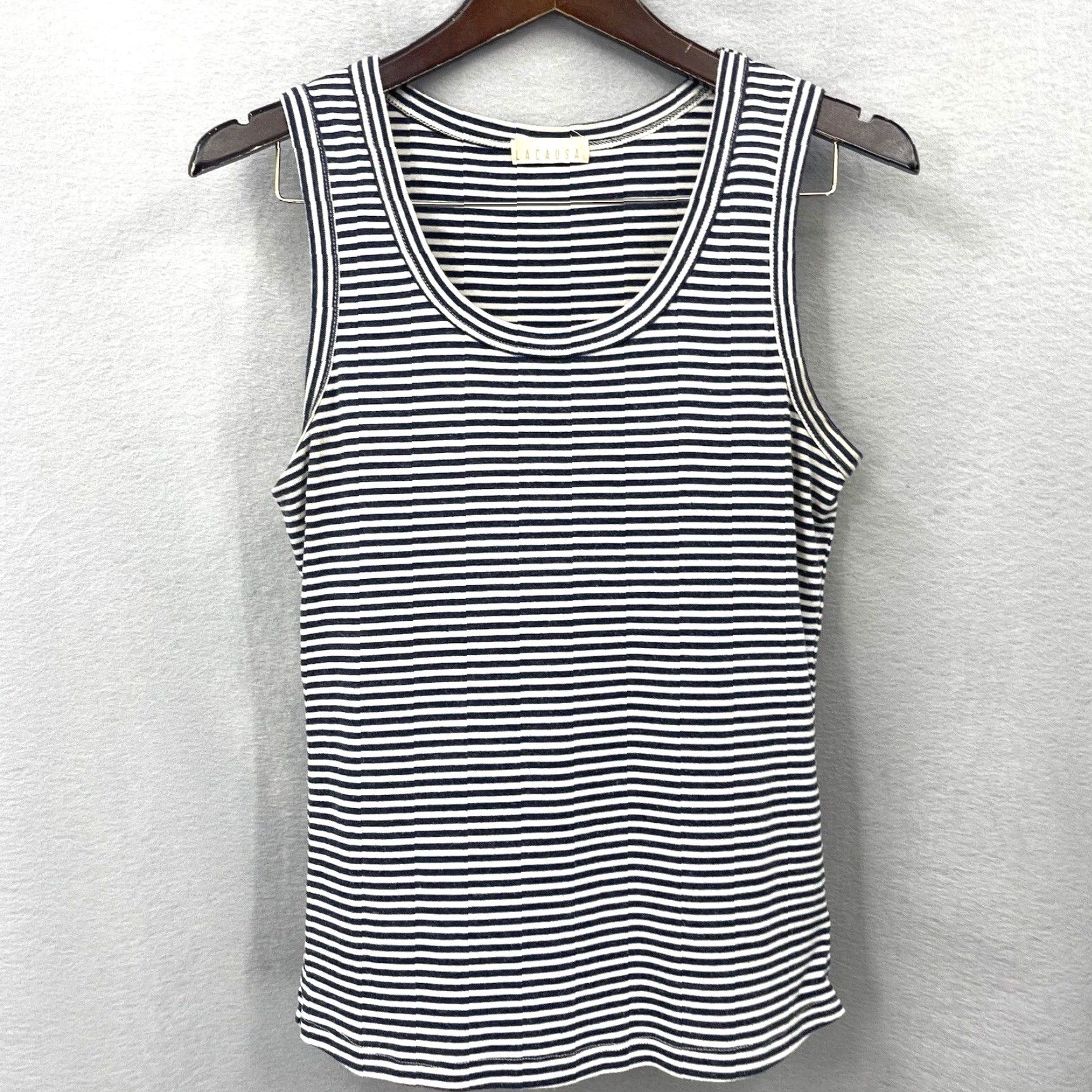 Vintage VINTAGE Lacausa Tank Top Women M Black Striped Basic Sleeveless Summer Boho 90s Women's Size M / US 6-8 / IT 42-44 - 2 Thumbnail
